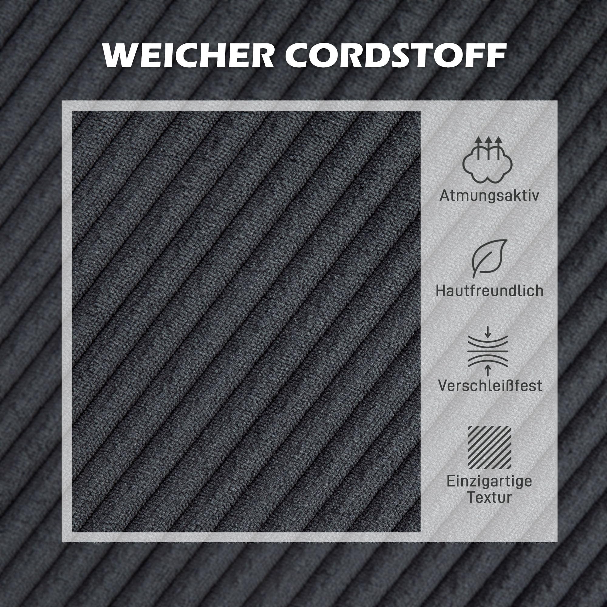 HOMCOM Ecksofa Couch mit Chaiselongue L Form 214 x 134 x 87 cm Dunkelgrau | 3 Sitzer Sofa, Gepolsterte Eckcouch mit Cord-Optik, Hochdichtem Schaumstoff, bis 400 kg, für Wohnzimmer, Schlafzimmer