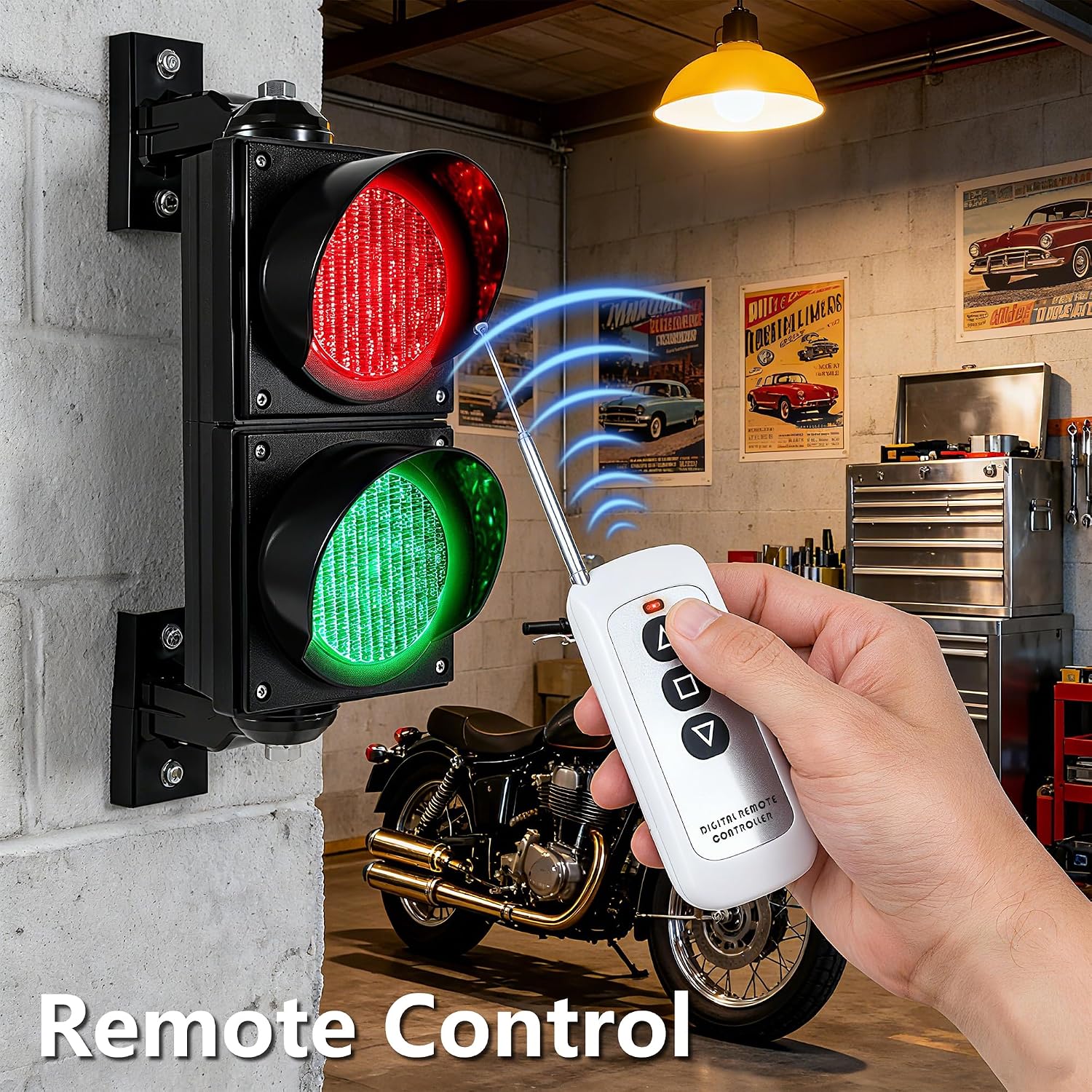 4in/100mm Traffic Light, AC85-265V LED Red Green Stop & Go Light, IP65 Waterproof PC Housing Outdoor for Garage Parking Industrial Facility Entry Exit Control Hobby Decor, Remote Control