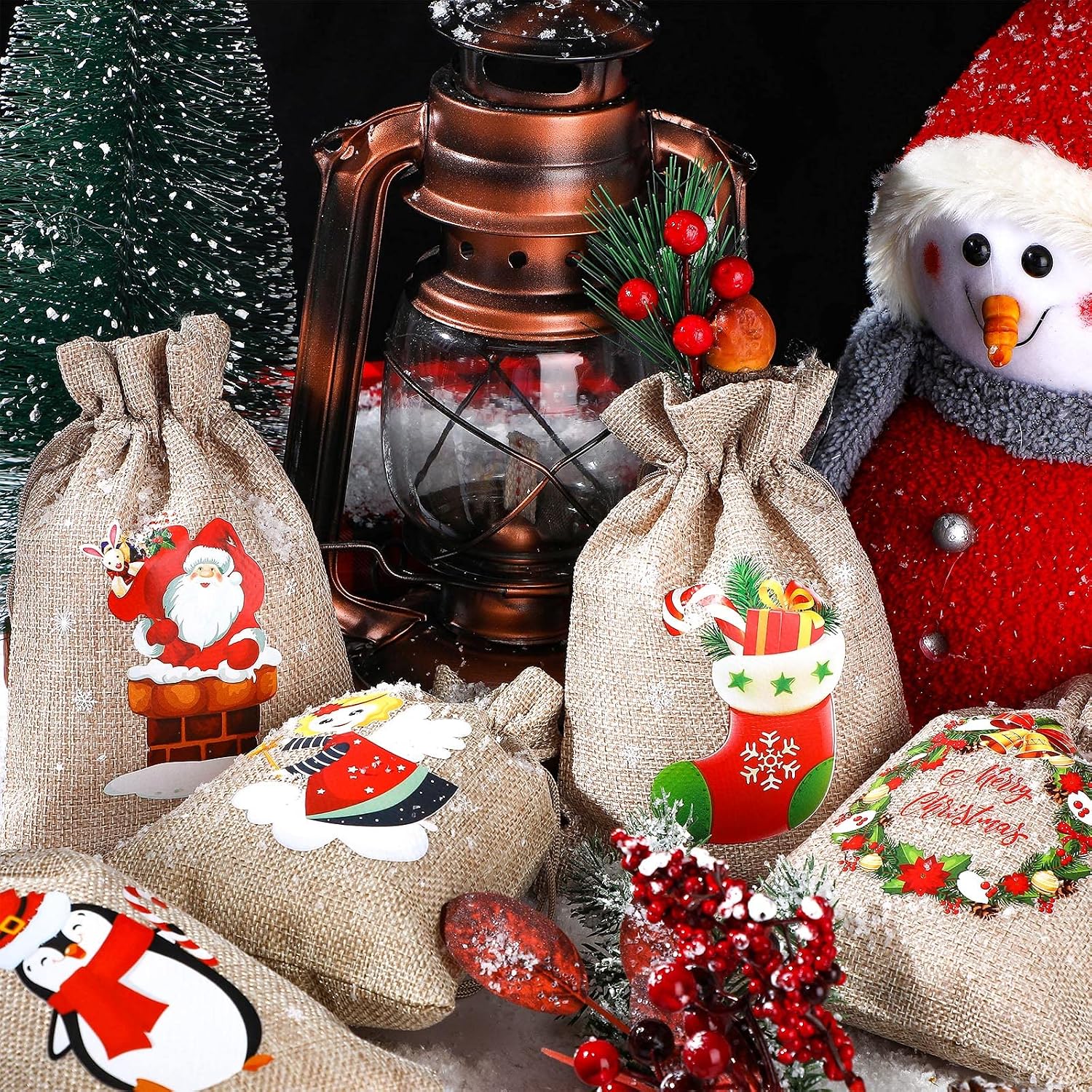 24 Pieces Christmas Burlap Gift Bags Christmas Treat Bags with Drawstrings Small Christmas Gift Goody Bags for Xmas Holiday New Year Party Favors Supplies Decorations - Image 4
