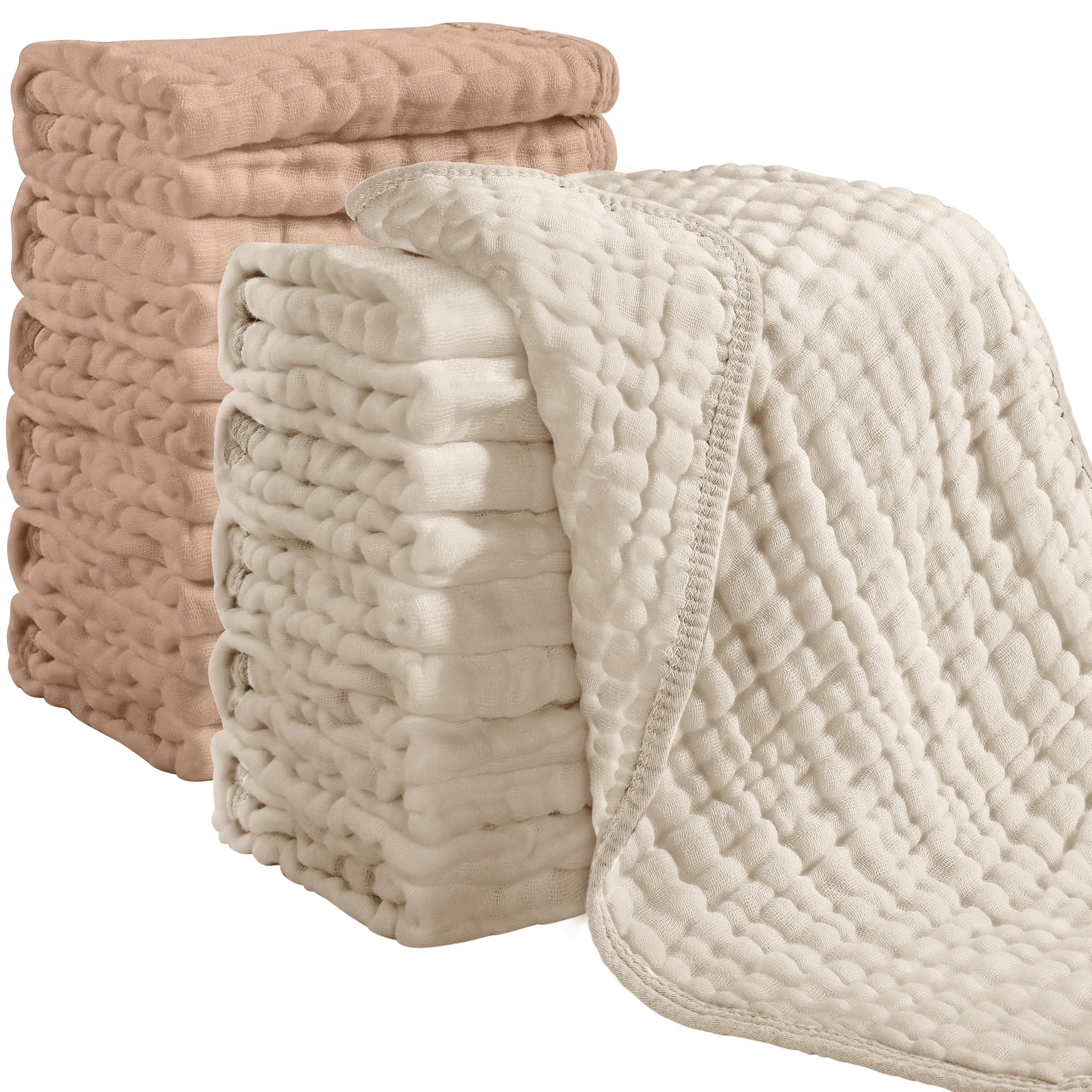 Looxii Muslin Burp Cloths 100% Cotton Muslin Cloths 12 Pack Large 20''x10'' Extra Soft and Absorbent Baby Burping Cloth for Boys and Girls (Apricot+