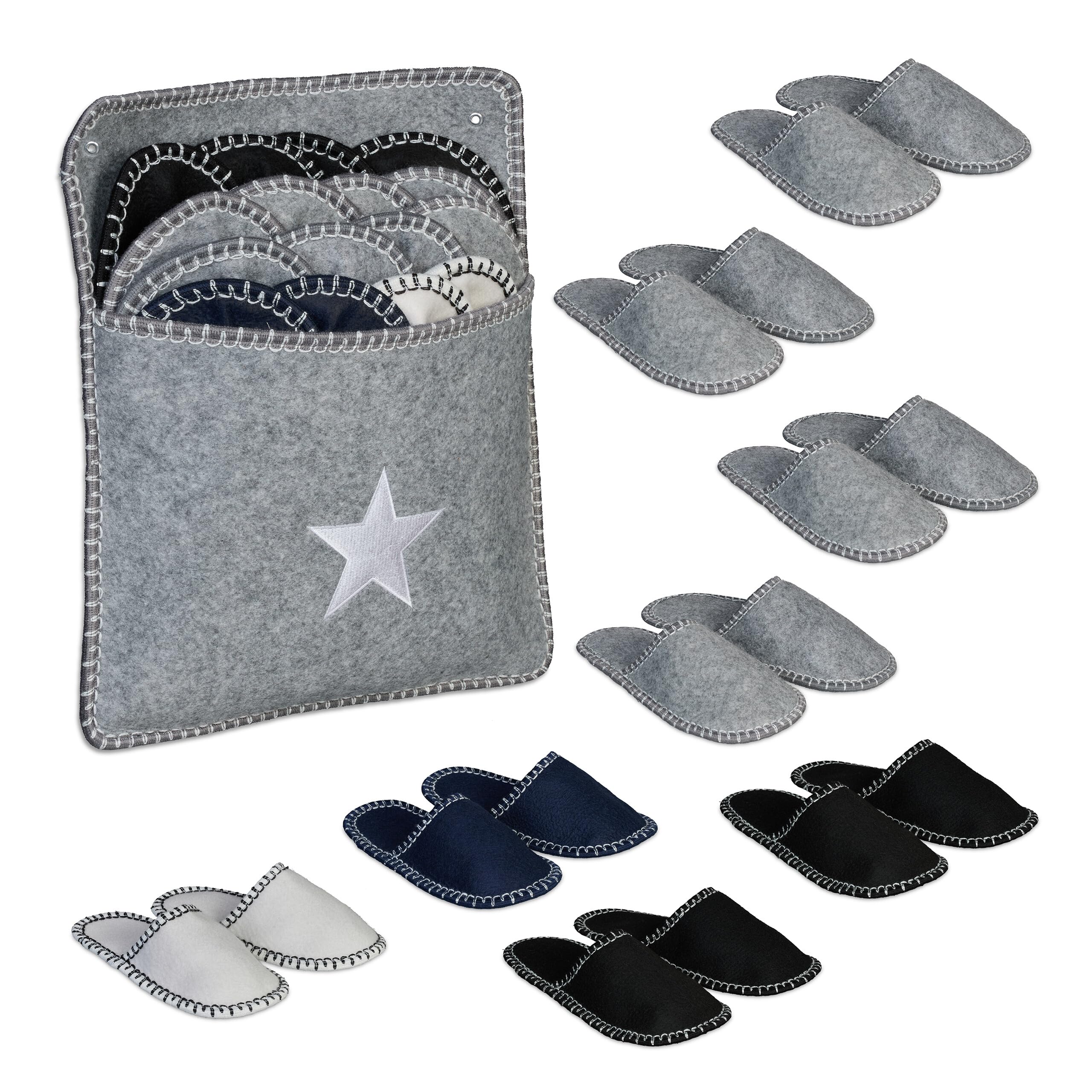 Relaxdays Lot de 8 Paires de Pantoufles pour Les convives, Semelle antidérapante, Feutre, Pochette Pratique, Multicolore