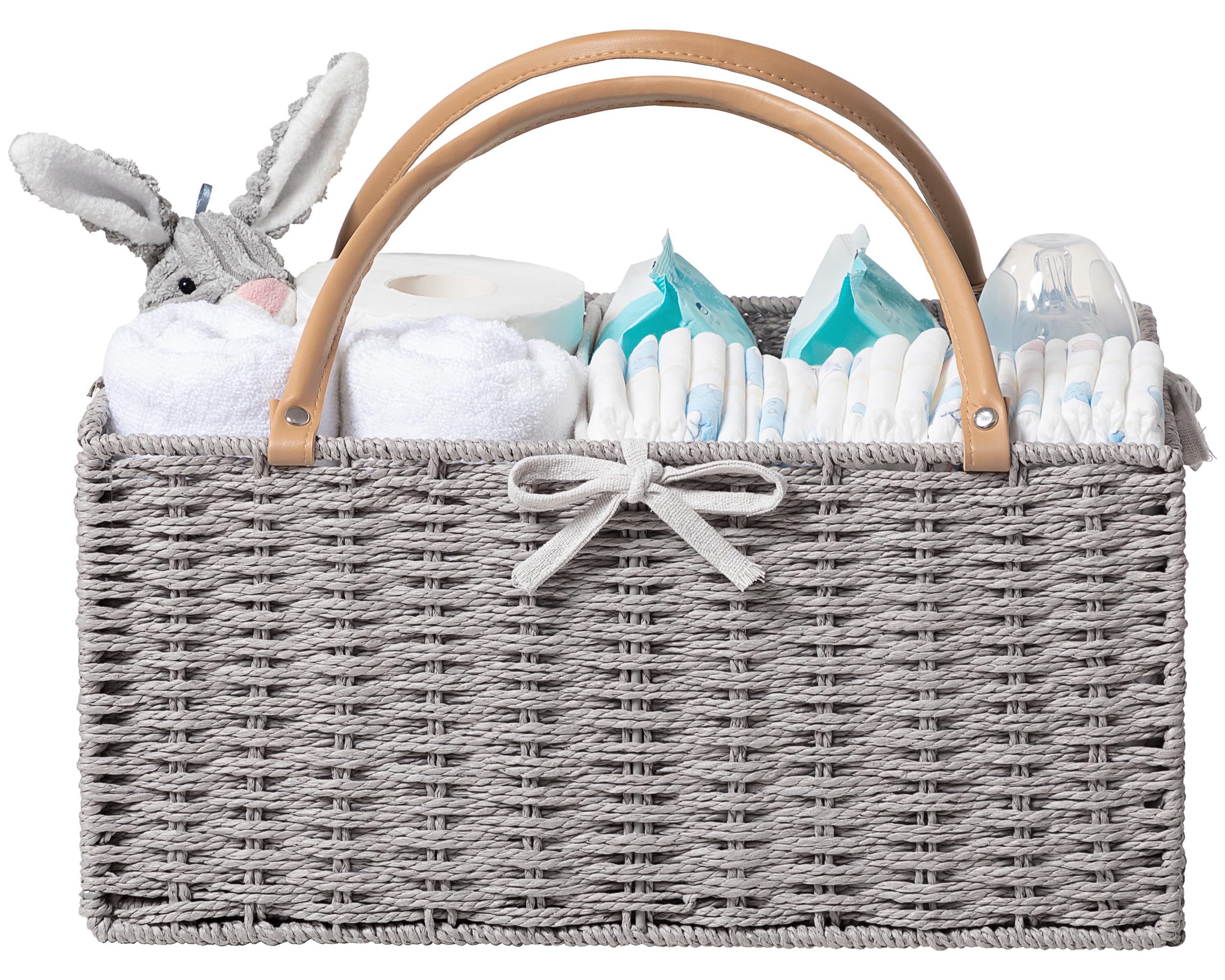 HBlife Large Baby Diaper Caddy Organizer, Paper Rope Storage Baskets Nursery Bin with Removable Divider, Portable Car Organizer for Diapers, Baby Shower Gifts, Newborn Essentials Must Haves