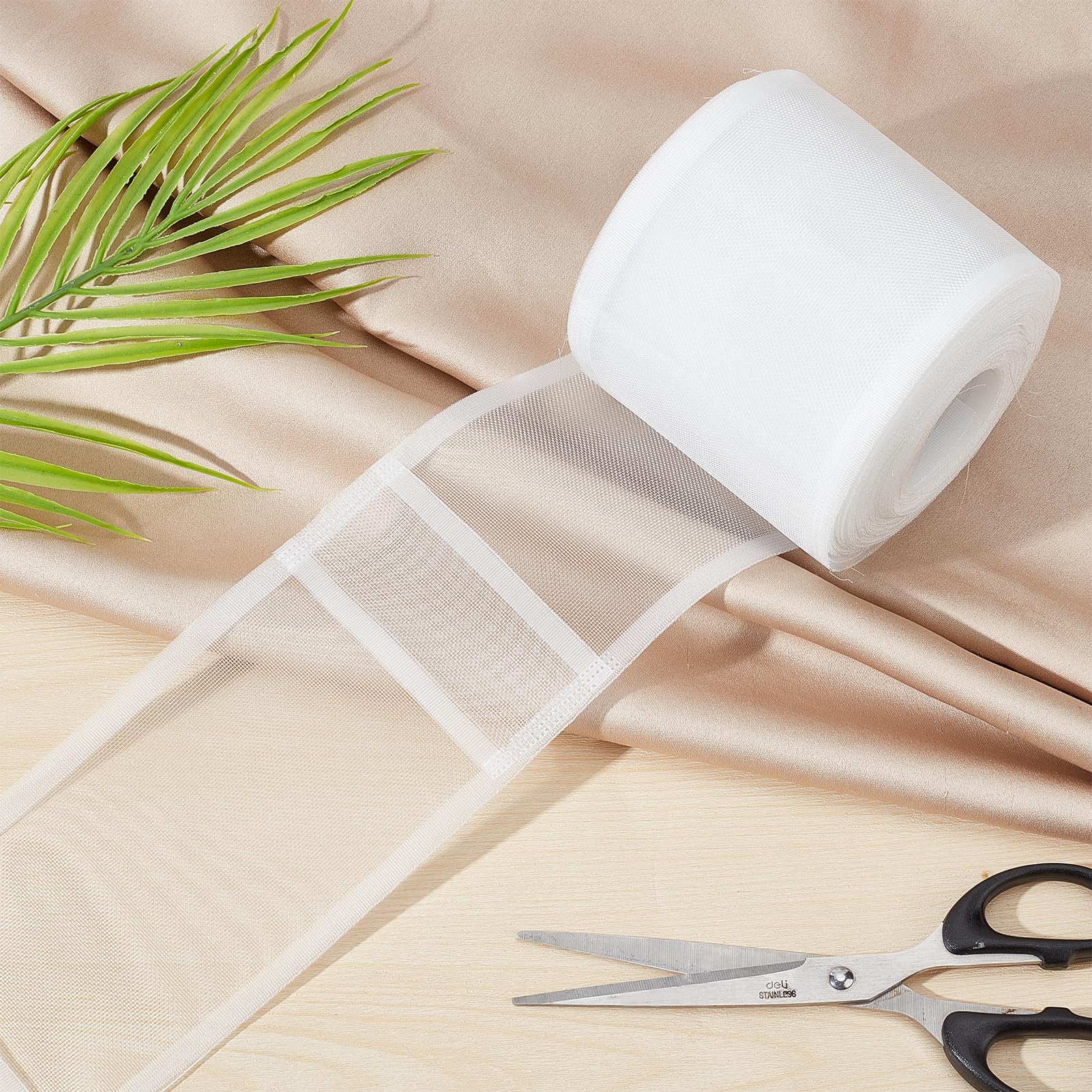 NICENEEDED Nastro Plissettato per Tende Traslucido 29.5 Piede X 3.94 Pollici, Nastro per Tenda con Piega Ondulata in Poliestere Bianco