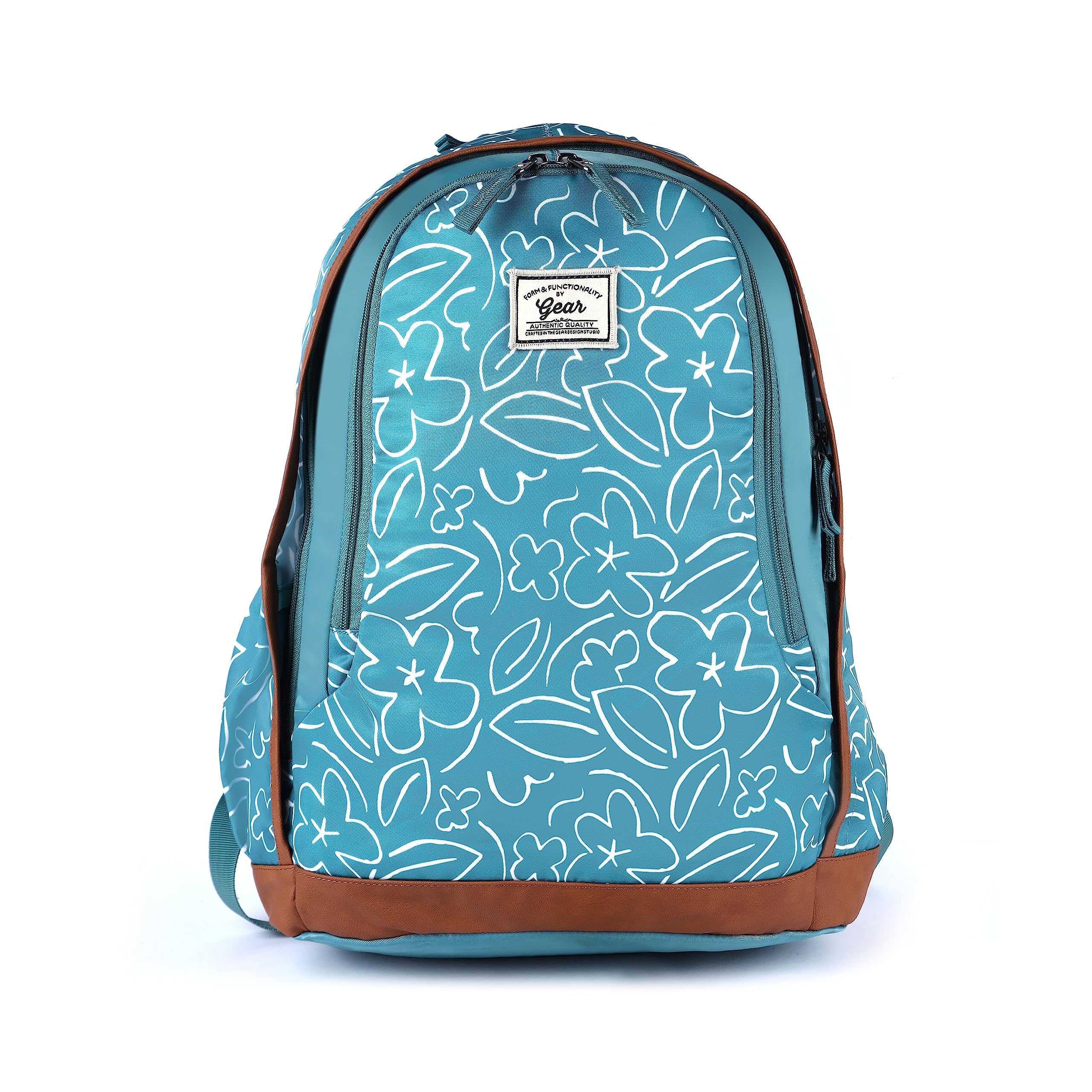 Gear Triumph Floral 32 L Water Resistant 4 Compartment Backpack with Rain Cover/School Bag/College Bag/Daypack/Casual Backack for Girls/Women (Blue-Tan)