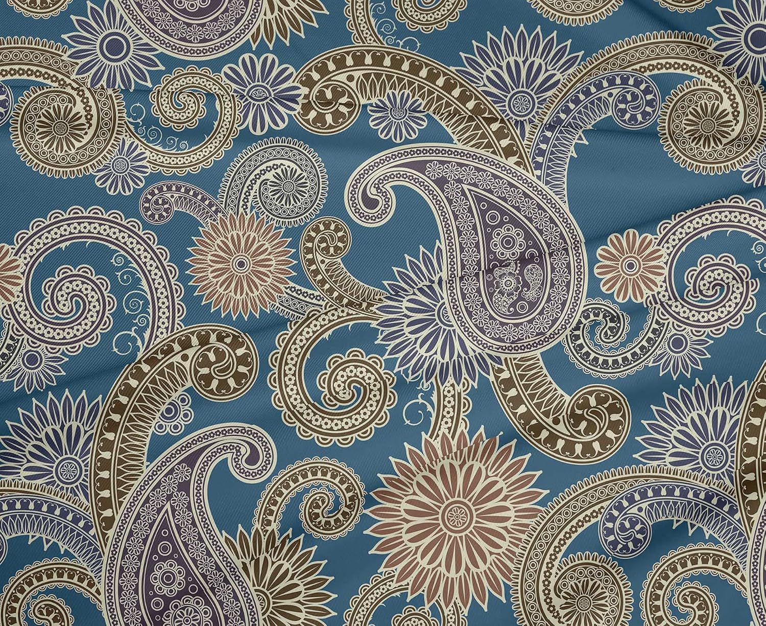 oneOone Polyester Spandex Grayish Blue Fabric Paisleys DIY Clothing Quilting Material Print Fabric by Yard 56 Inch Wide-DO