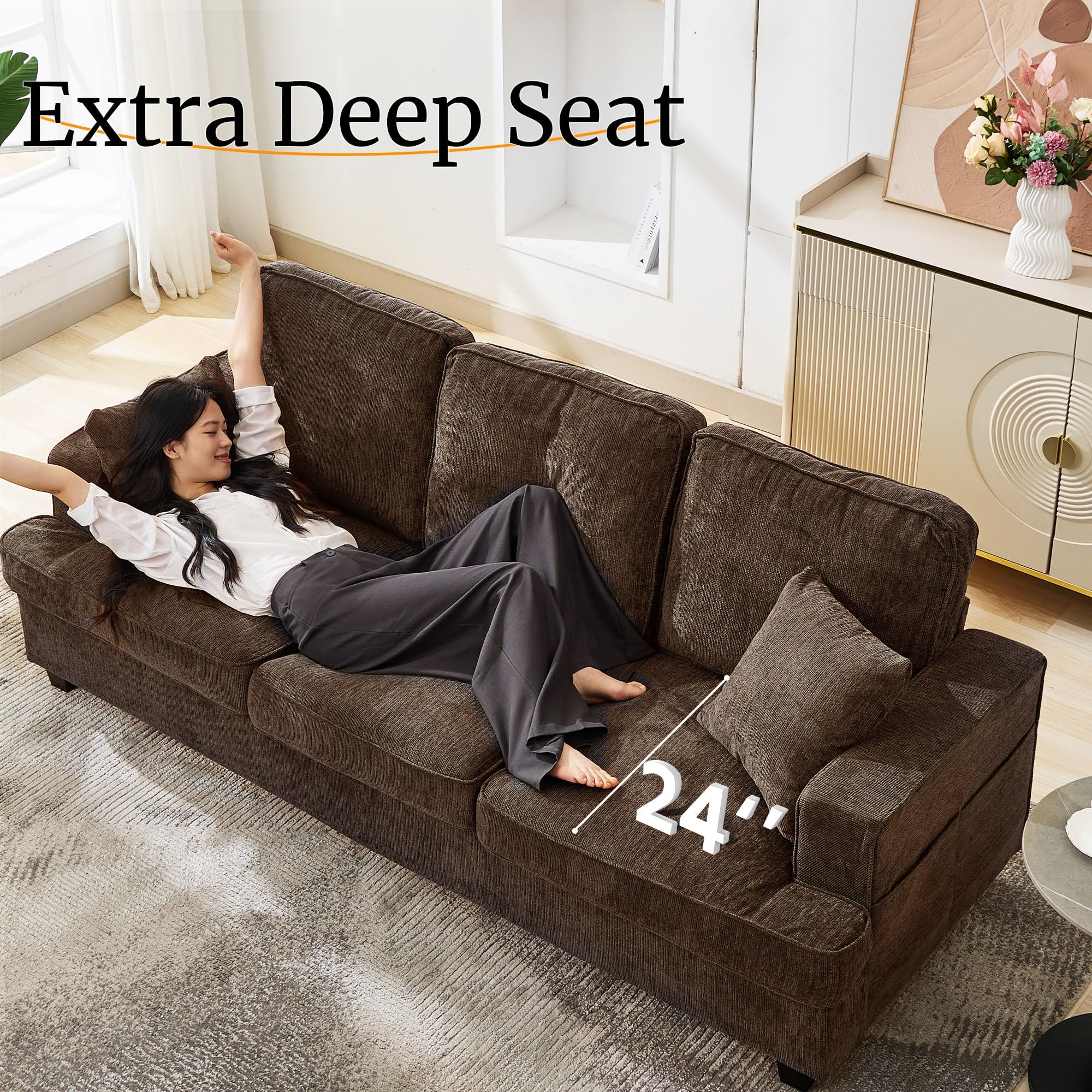 Korser Modern 89' Couches for Living Room, 3-Seater Chenile Couch Sofa with Armr — product photo