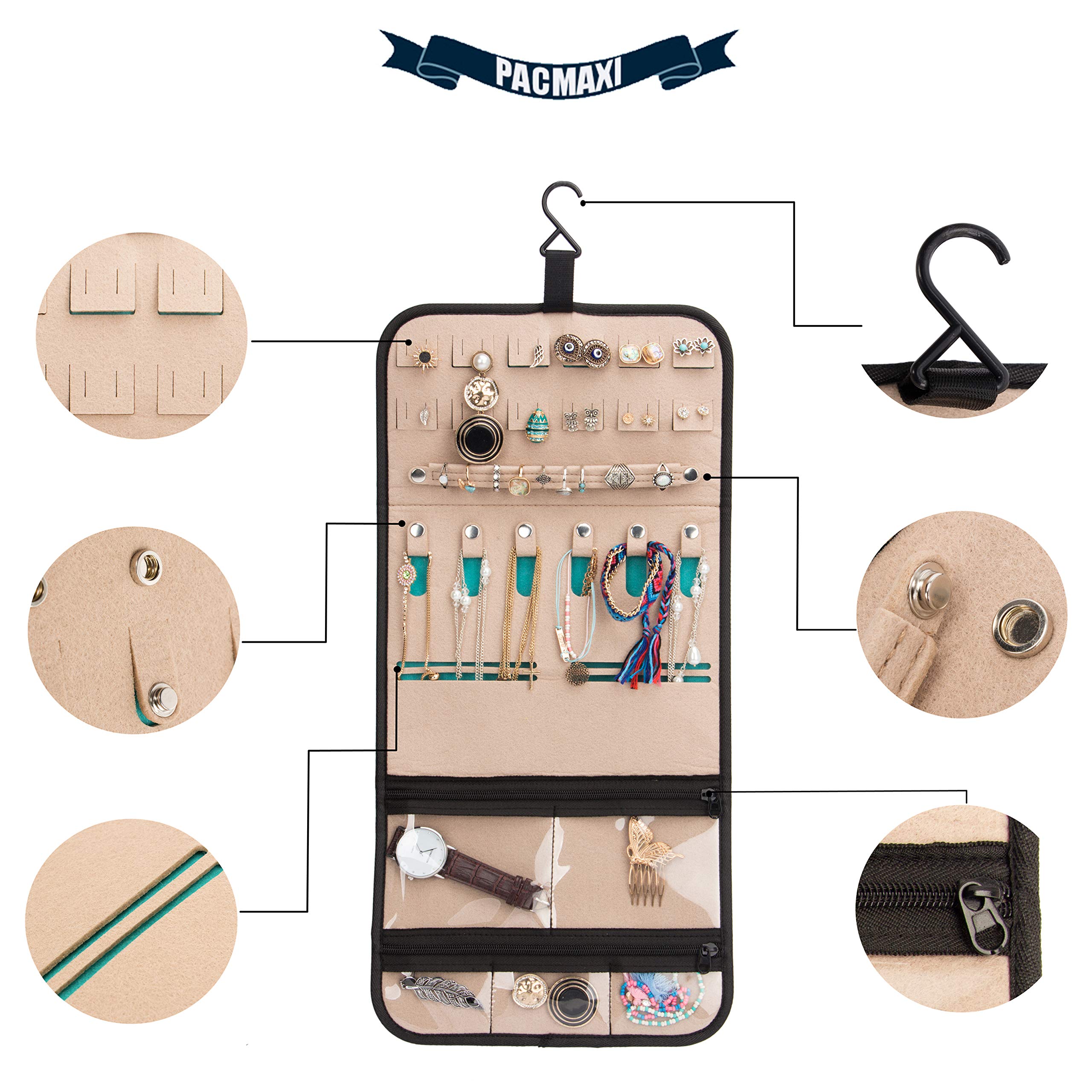 Amazon｜[Pacmaxi]ジュエリーポーチ ウォールポケット フック付き 吊り