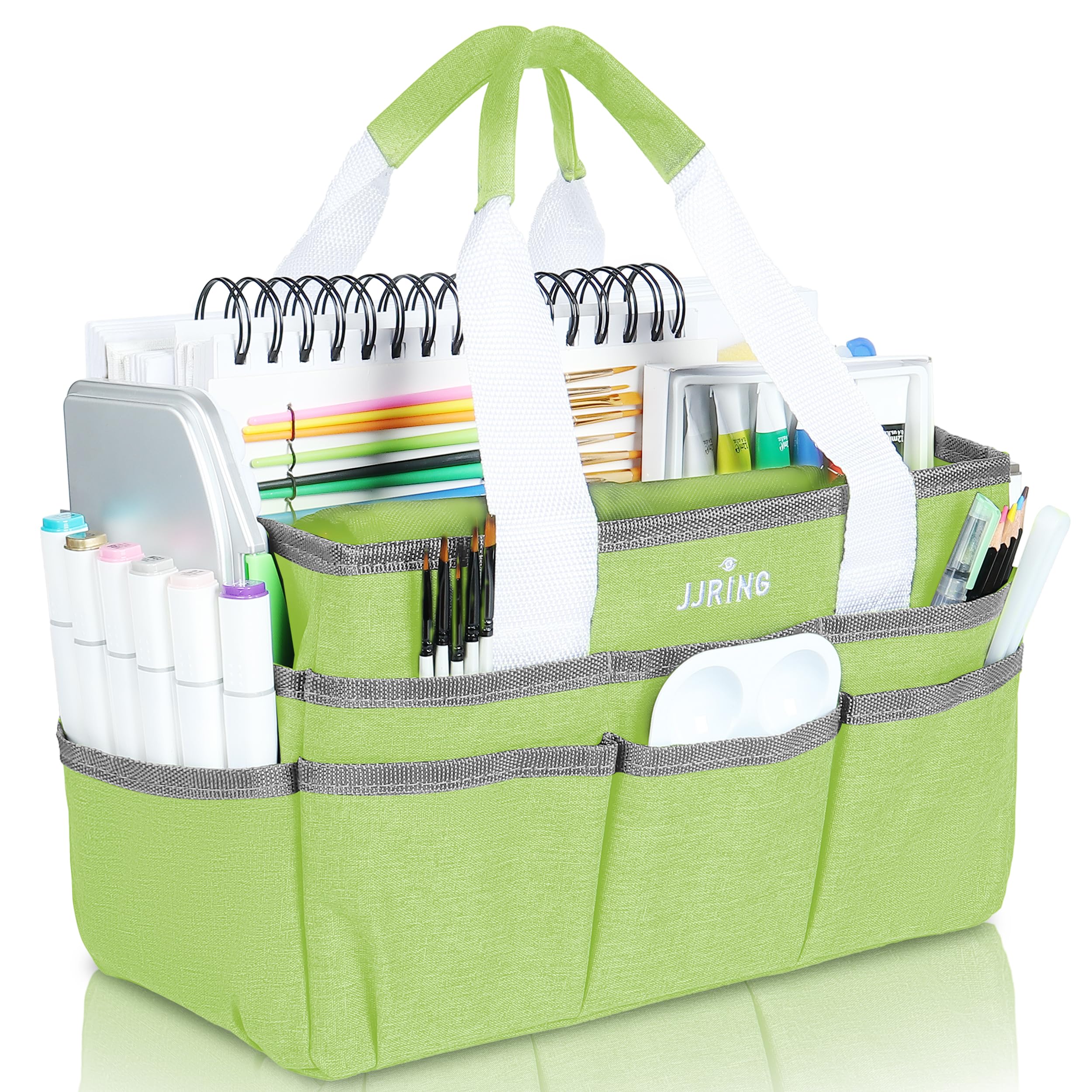 JJRING Craft Organizer Tote Bag, Art Storage Caddy with Multiple Pockets, Cyan Sewing Bag for Art, Craft, Scrapbooking, School, Medical, and Office Supplies Storage