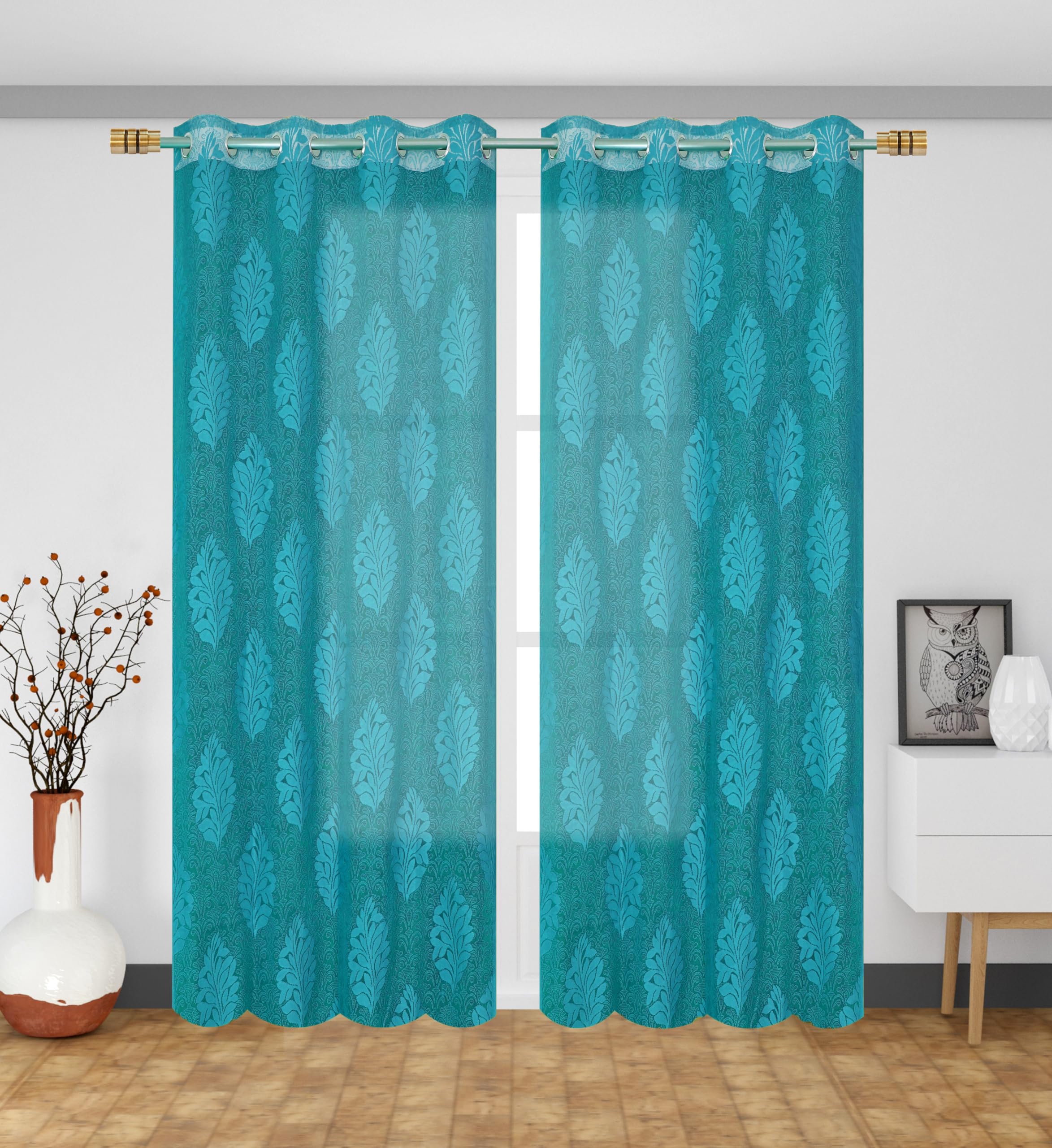 Fabrilia Leaf Pattern Tissue Net Sheer Eyelet Curtain Turquoise, 9 Feet Long Door, Pack of 2 (B0CRW8Z2X8) Amazon Price History, Amazon Price Tracker