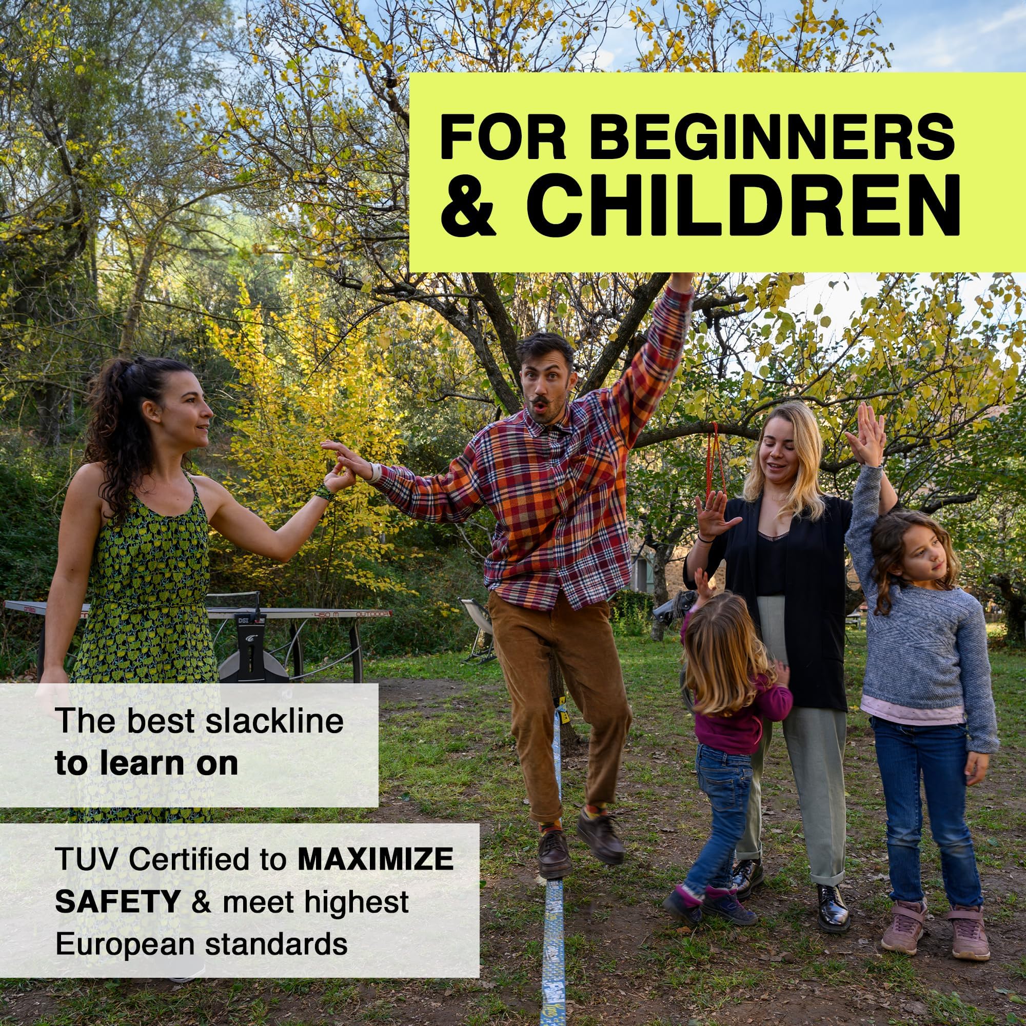 Gibbon Slacklines FunLine | Ideal für Kinder & Anfänger | Gleichgewichtsübung | TÜV-Zertifiziert | Inkl. Ratschenschutz & TreeWear | Einfacher Aufbau | Perfekte Freizeitbeschäftigung