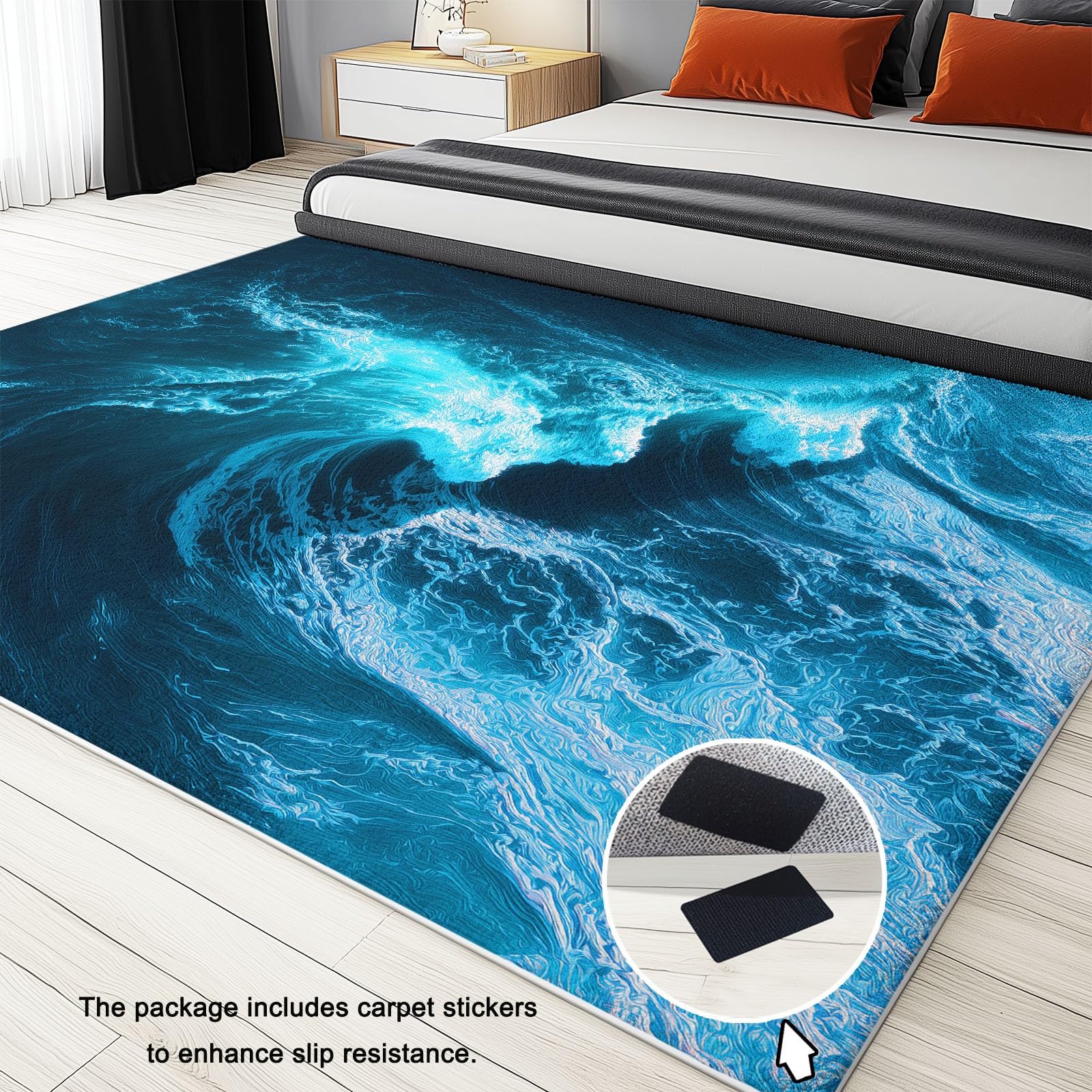 Générique Tapis Salon Photographie Vagues 90 x 150 cm Tapis Chambre Impression 3D Moderne, Bleu Moquette Antidérapant Lavable Machine, pour Salon Salle à Manger Bureau