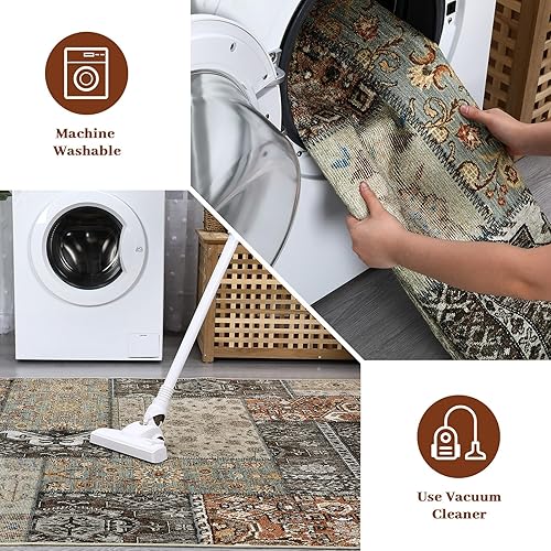 Miniatura 5 de Zacoo Tapete tribal bohemio de 2 x 3 pulgadas, tapete de entrada pequeño, bohemio, antideslizante, lavable, de pelo bajo, para interiores, entrada