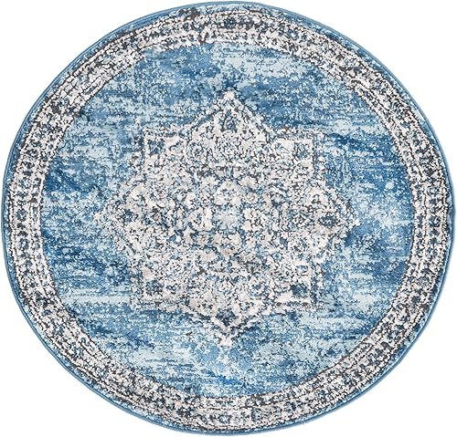 Miniatura 2 de Unique Loom Colección Nyla - Alfombra de área (redonda, 3 pies 3 pulgadas x 3 pies 3 pulgadas, azulmarfil)