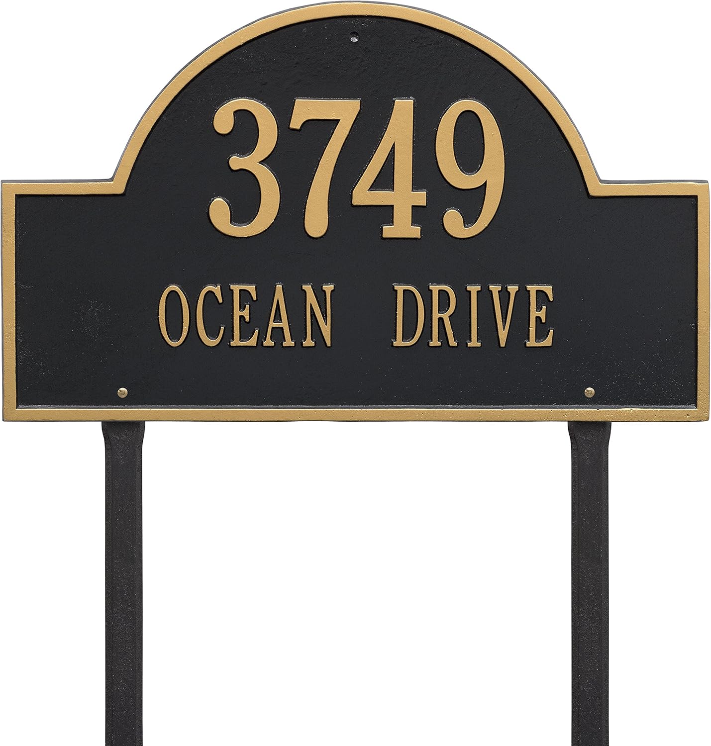Comfort House Personalized Cast Metal Address Plaque - House Number, Standard Size, Lawn Yard Stake Mount # J0343L1