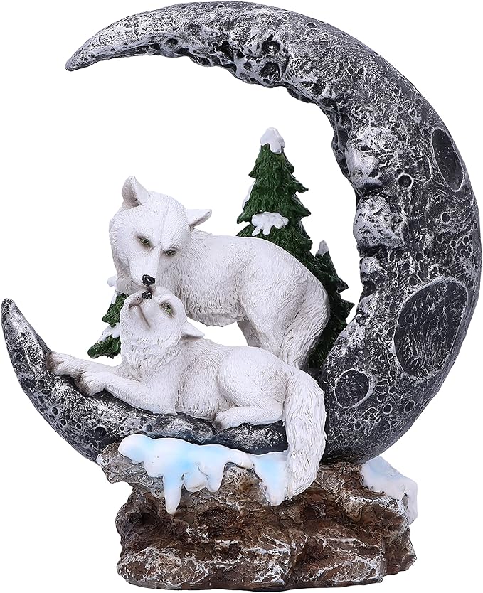 Nemesis Now Lunar Companions Figur 19,3 cm, Wolf und Mond, Skulptur, Harz, Gothic-Fantasy-Ware, gegossen aus feinstem Harz, handbemalt