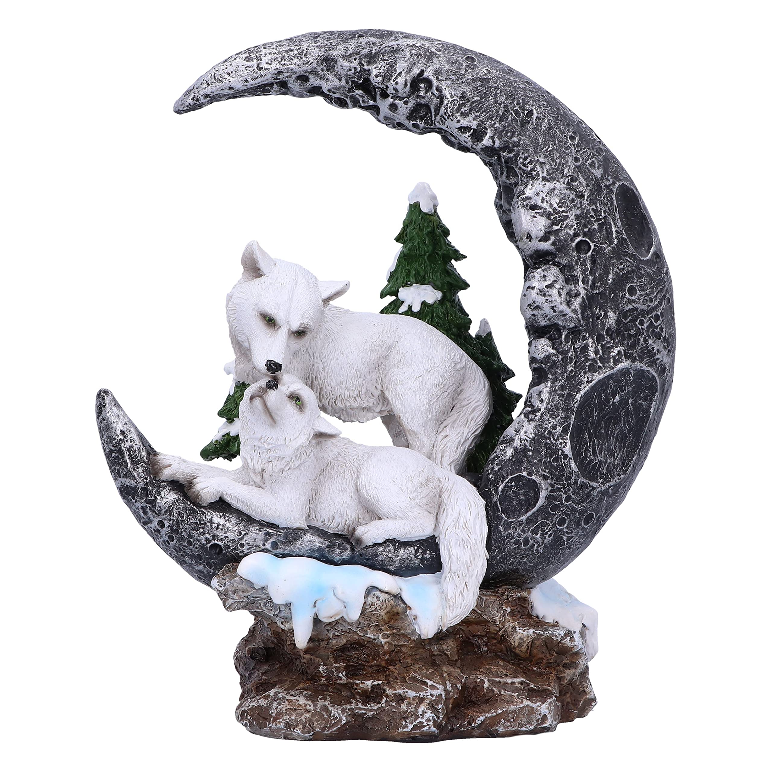 Nemesis Now Lunar Companions Figurine 19.3cm, Wolf and Moon Sculpture, Resin, Gothic Fantasy Merchandise, Cast in the Finest Resin, Hand-Painted