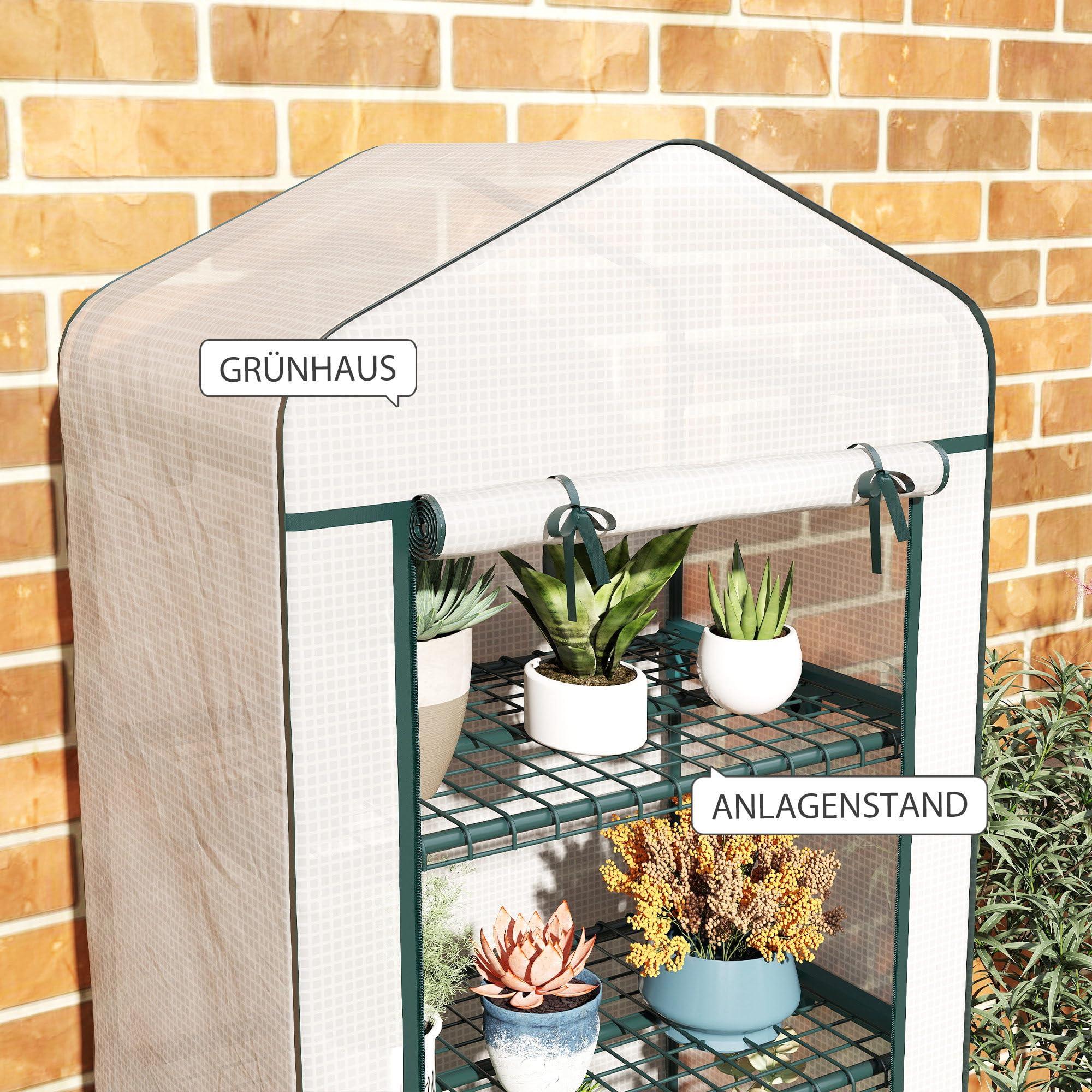 Serra Outsunny con rotolo, ripiani, serra in film d'acciaio resistente all'inverno, serra per balcone, giardino, casa per pomodori 69 x 50 x 165 cm, serra per pomodori, fiori, piante, bianco