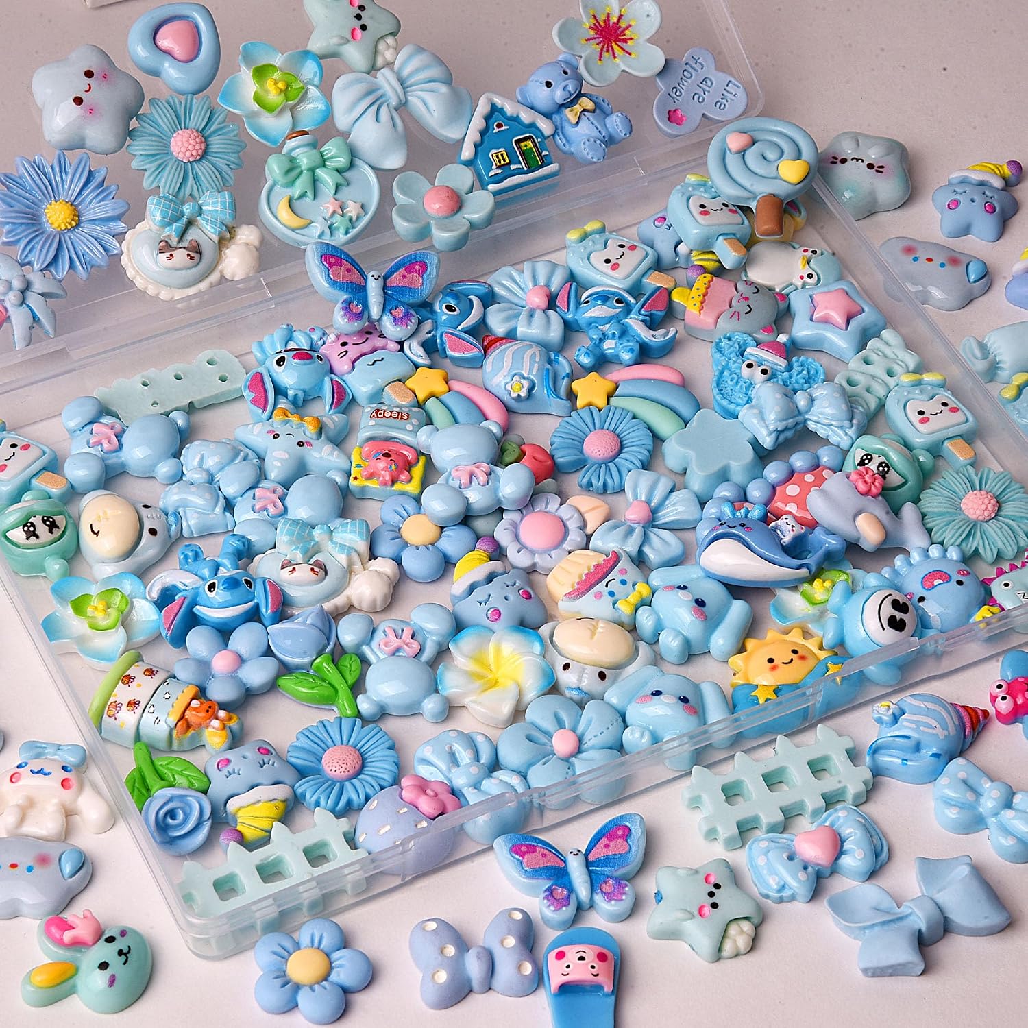80pcs Slime Charms Cute Set, Mixed Junk Case Charms Resin Flat Back Accessories, for Phone Junk Cases,Crafting Scrapbooking & DIY Decoration (Blue)