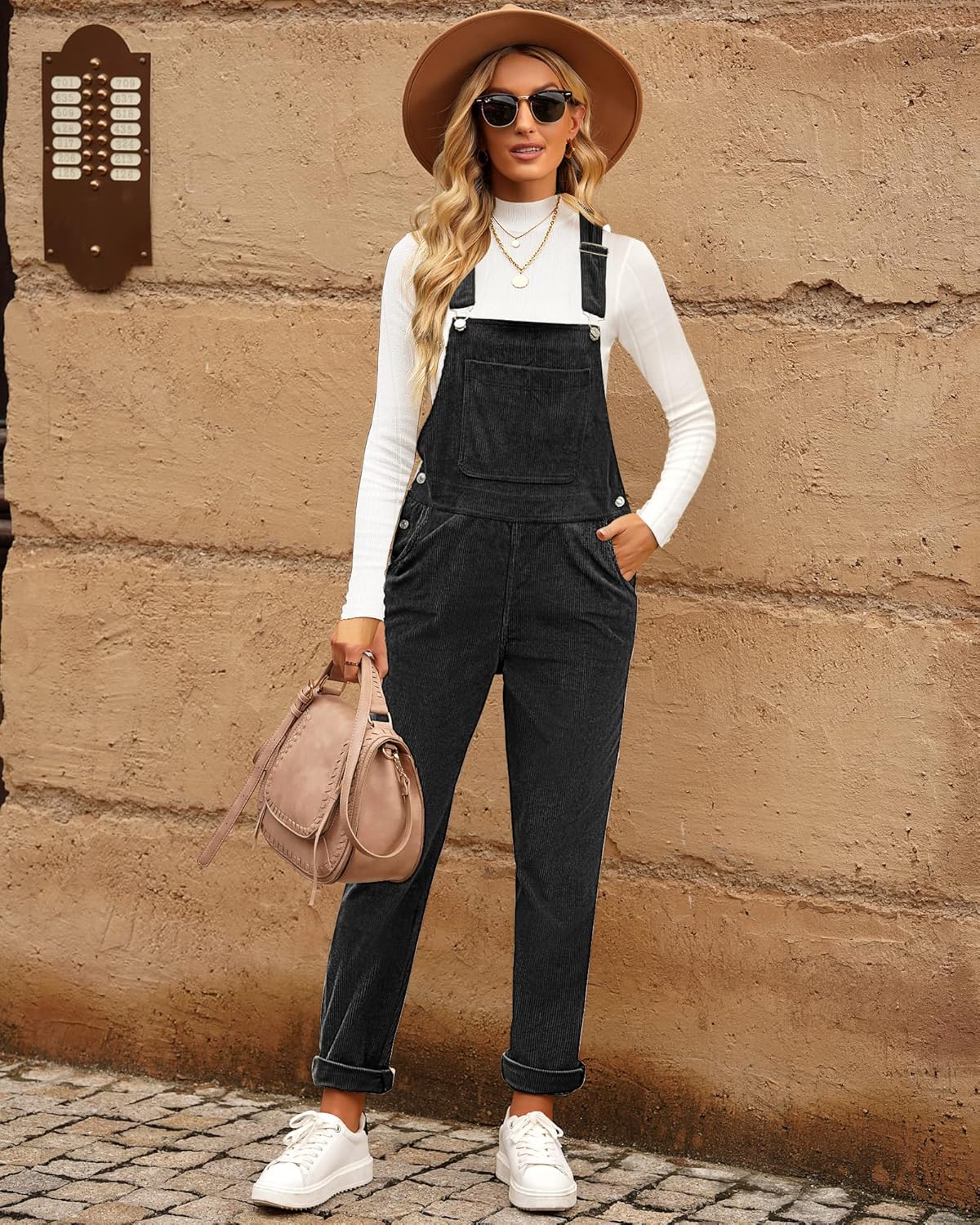 luvamia Corduroy Overalls for Women Adjustable Straps Fashion Bib Overall Jumpsuit with Pocket Tapered Leg Trendy 90s - Image 2