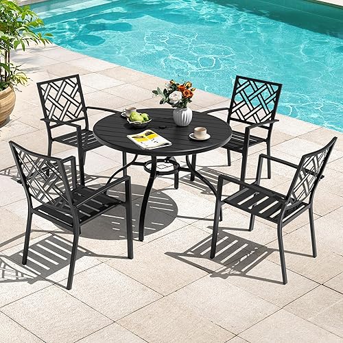 5-Piece Metal Patio Dining Set, 4 Stackable Chairs with Slatted