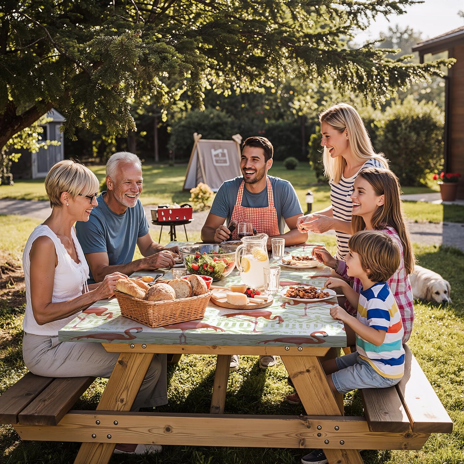Fitted Waterproof Picnic Table Cover with Bench Covers Heavy Duty Elastic Outdoor Camping Tablecloth for 8 Foot Rectangle Tables Summer Rv Accessories Patio Garden Road Trip Essentials Gifts