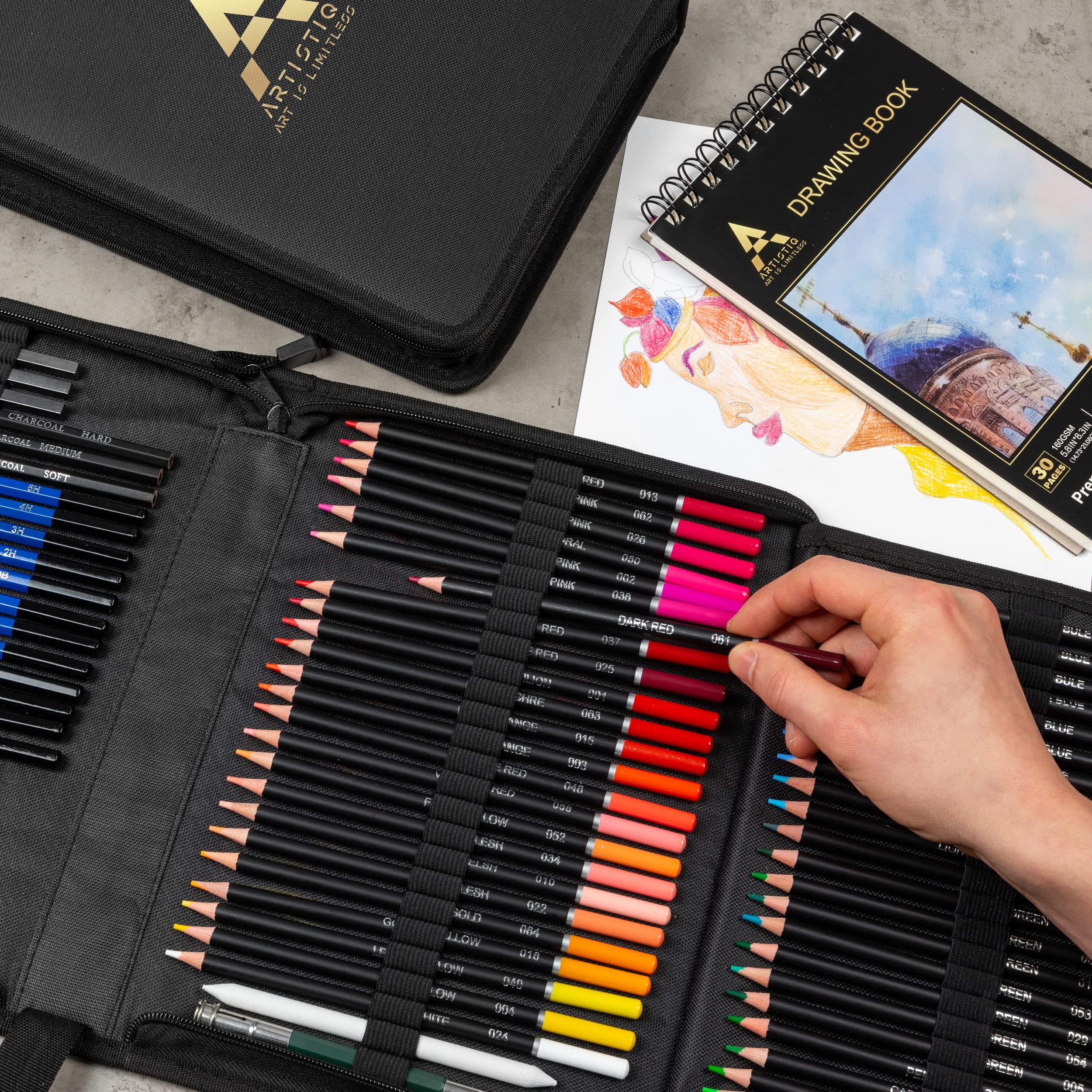 Artistiq Art - Buntstifte, Professionelles Kunstset 96in1 Buntstifte für Erwachsene, Skizzenstifte und mehr - Malset Skizzierstifte Set Bleistifte für Skizzieren und Zeichnen Profi Art