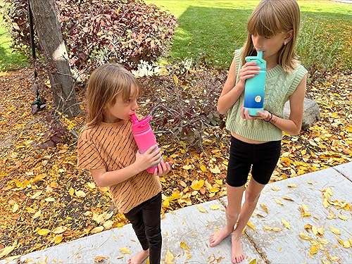 Miniatura 8 de Mininoo Botella de agua para niños, botella de agua de acero inoxidable de 16 onzas con aislamiento y tapa con popote, a prueba de fugas