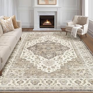 LOONGRUG 8x10 Area Rugs Washable Vintage Boho Living Room Rug Brown Beige