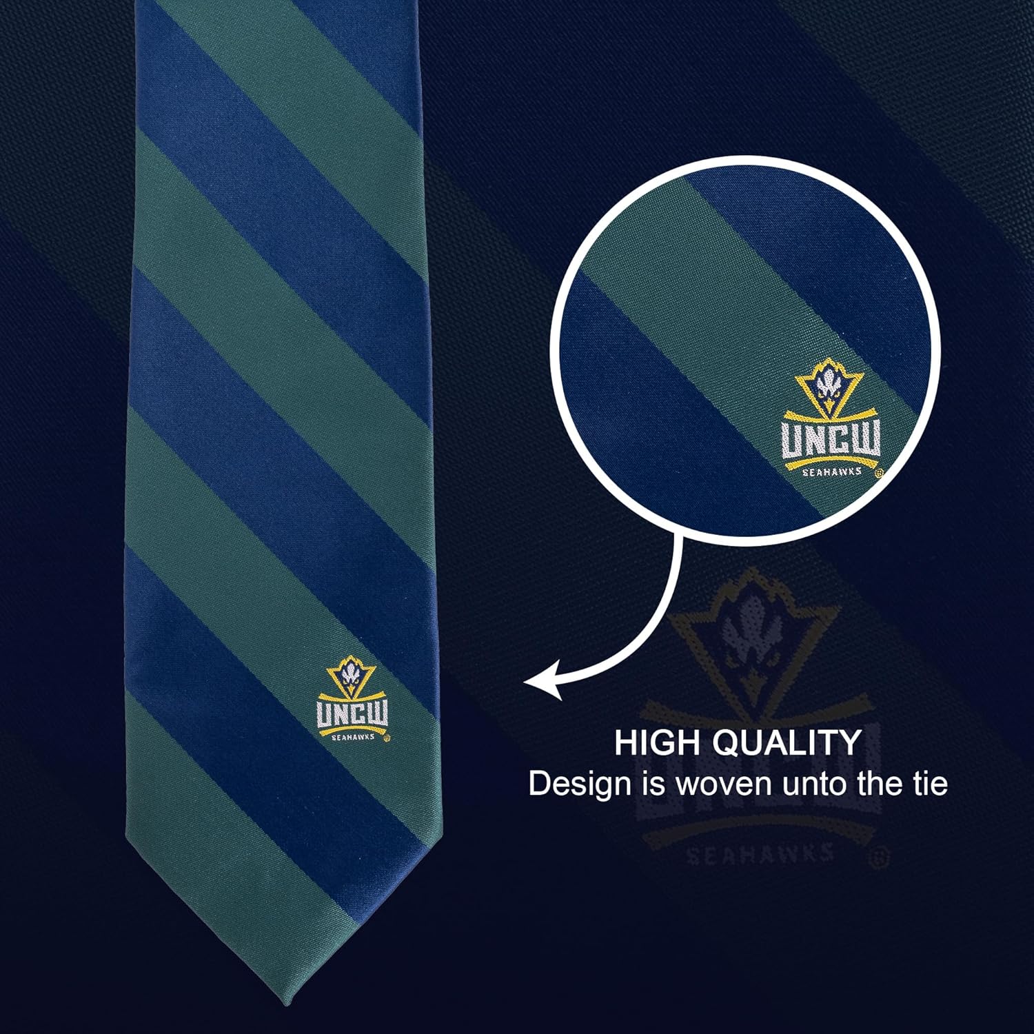 Desert Cactus University of North Carolina - Wilmington Neck Tie UNCW Seahawks 100% Polyester Necktie with Logo, Officially Licensed (Style A) - Image 2
