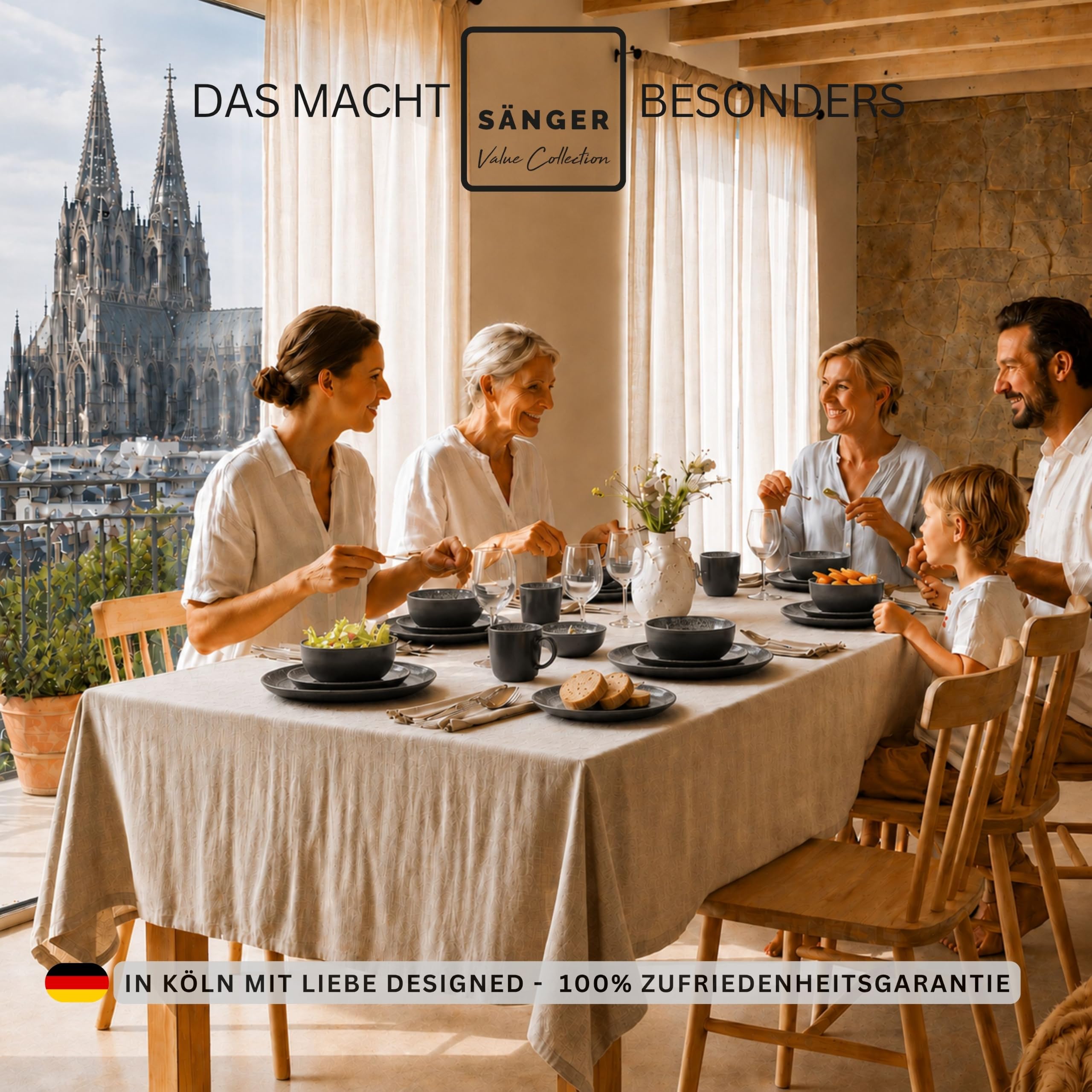 SÄNGER Sydney | Kombiservice 6 Personen, Teller Set Kaffeebecher Pastaschale 30 tlg, Steingut Geschirr Set spülmaschinen- mikrowellen- kratzfest, Geschirrset aus Steingut dunkel grau| VALUE COLLECTION