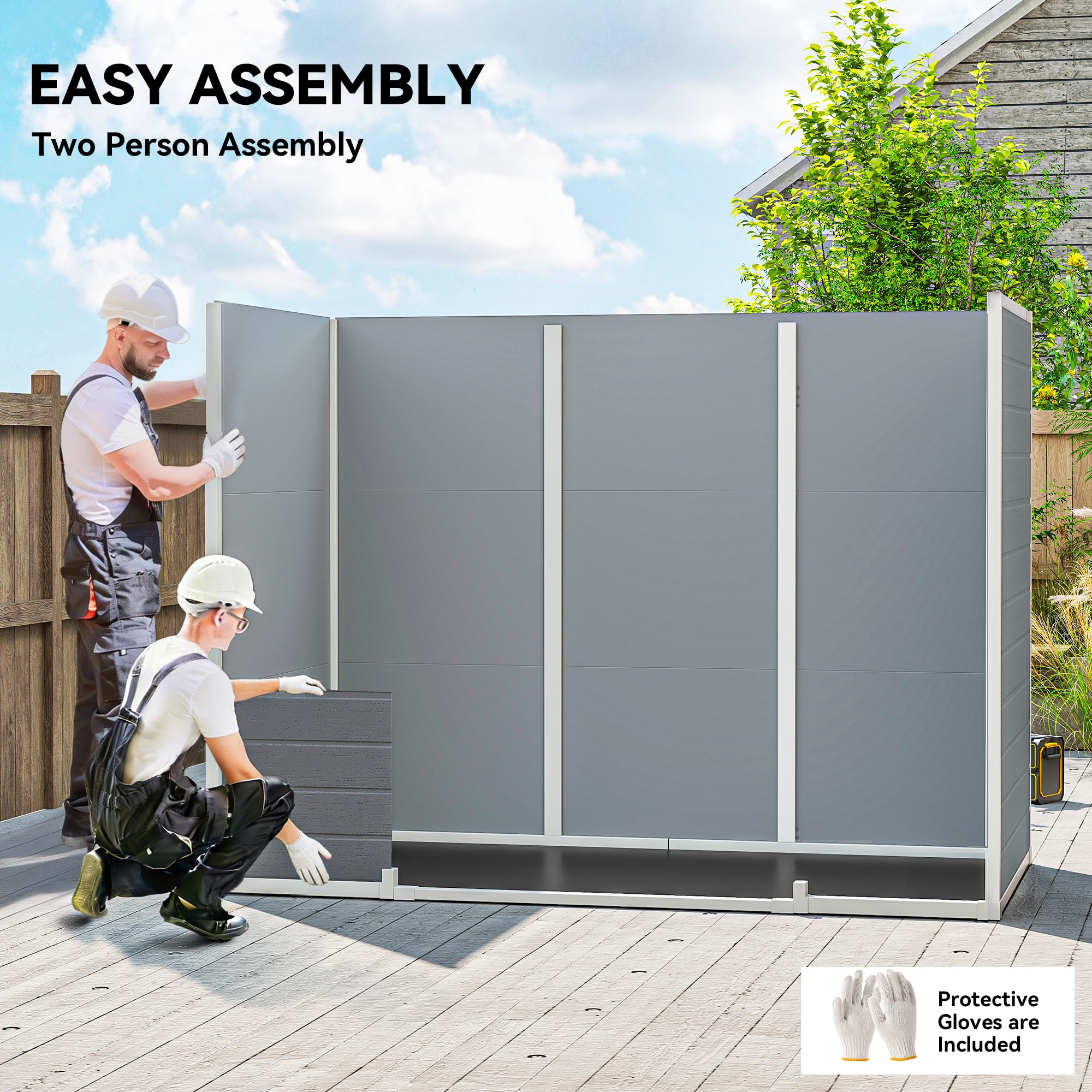Outsunny 8 x 4 ft Resin Garden Shed, Wood-Effect Outdoor Storage Shed with Floor, Double Windows, Lockable Doors and Vents, for Tools, Bike, Generator, Light Grey — view 6