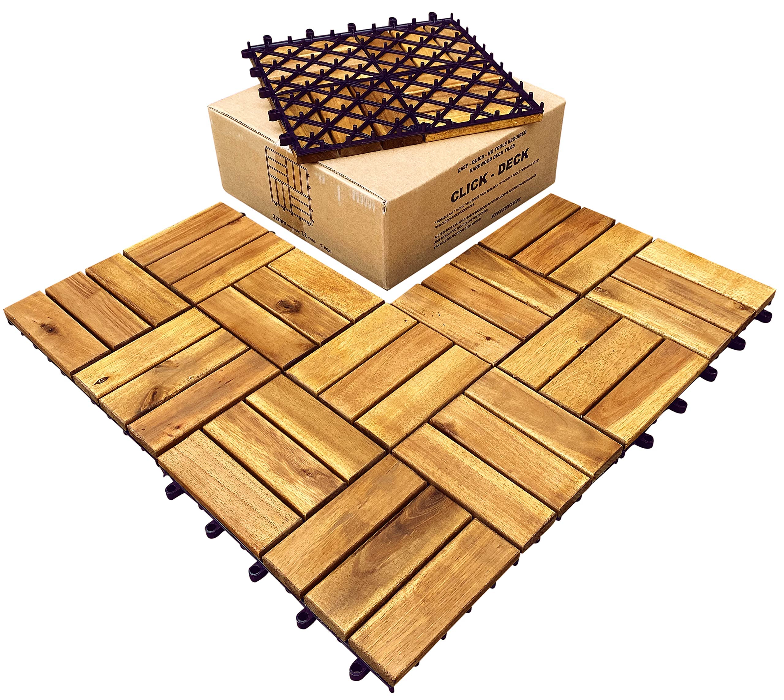 Buy CLICKDECK 12 Slat Hardwood Decking Tiles Patio, Balcony, Roof