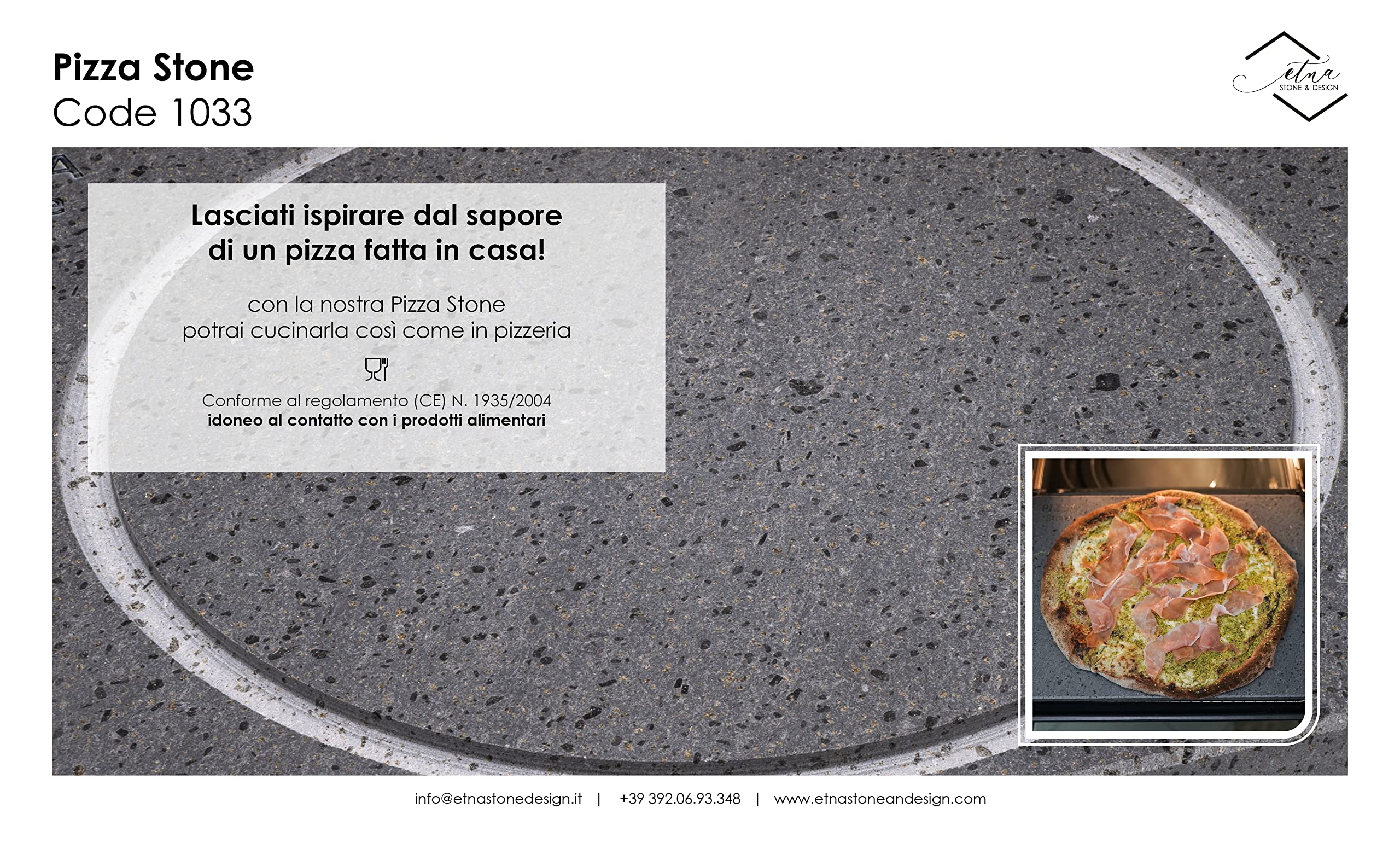 PIETRA PER PIZZA PIZZA STONE dim. 40X30X2cm con Pala OMAGGIO. Pietra lavica del Vulcano Etna, naturale e antiaderente