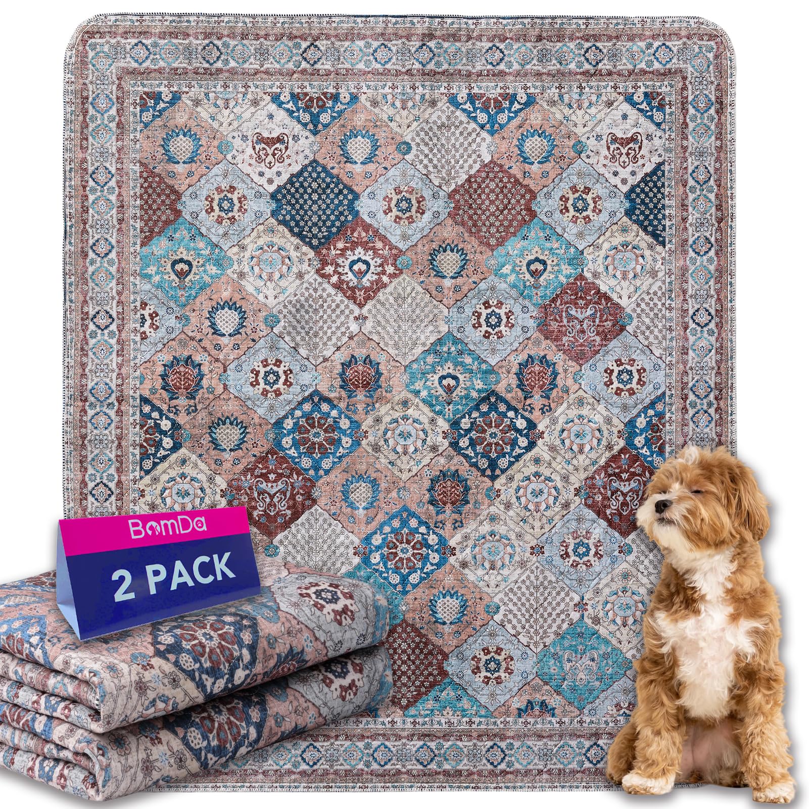 BomDa Tappeti Lavabili per Cani, 2 Pezzi Tappeti Assorbenti Riutilizzabili, Tappetino per Addestramento del Cane, Gatti, Conigli, Porcellini d'India, Antiscivolo (Pattern 4, 91.5x104cm)