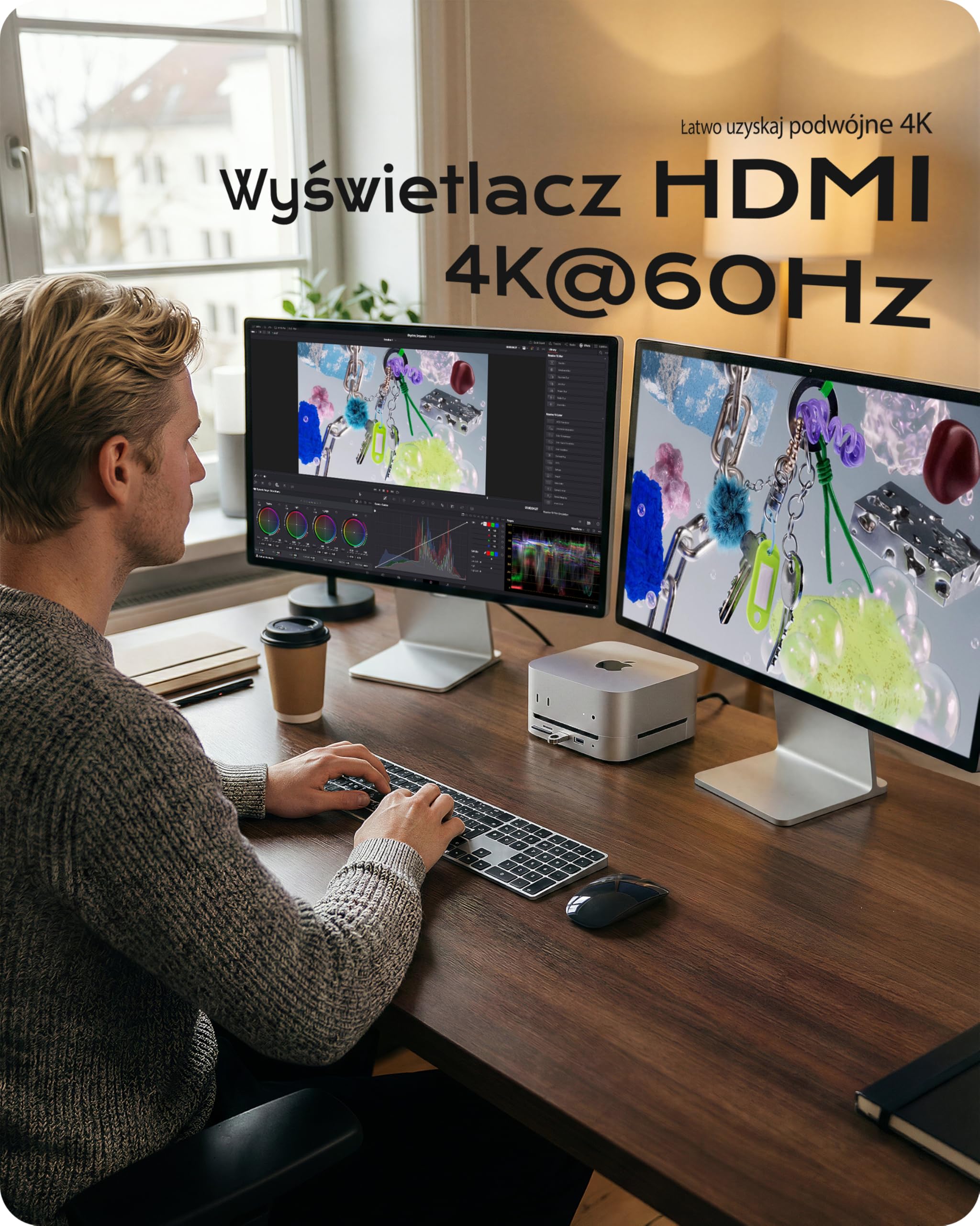 Stouchi Stacja dokująca Mac Mini M4 z obudową 8 TB NVMe SATA SSD, 2 x USB A 10 Gb/s, 4K przy 60 Hz HDMI, gniazdo SD/TF, 2 x port danych USB A, audio 3,5 mm, łatwy przycisk zasilania i stabilne Wi-Fi