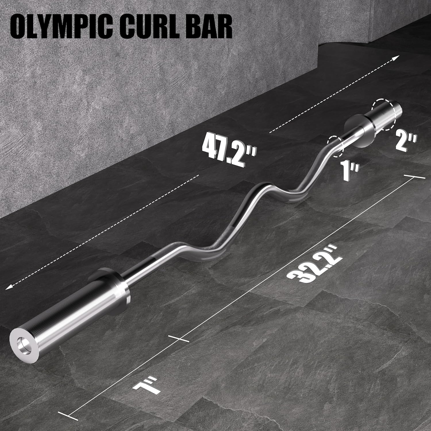 VivaZen Olympic EZ Curl Bar - 47" Weightlifting Barbell for Bicep Curls & Tricep Extensions - Fits 2-Inch Weight Plates - 500LB Capacity Chrome Bar with Needle Bearings & 2 Spring Collars
