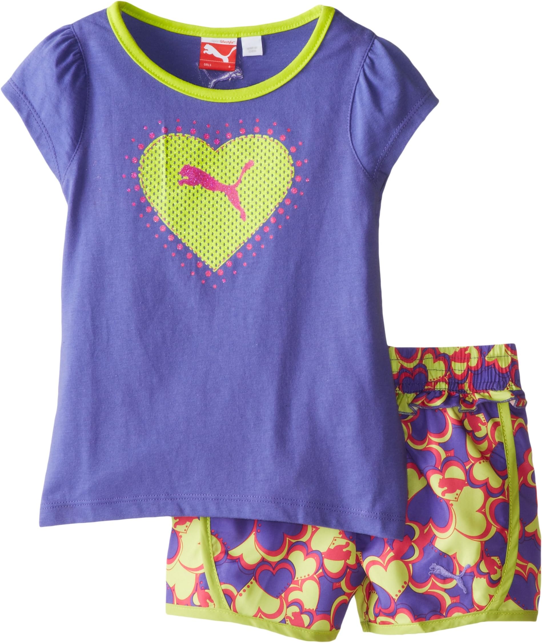 PUMA Little Girls' Printed Hearts Short Set