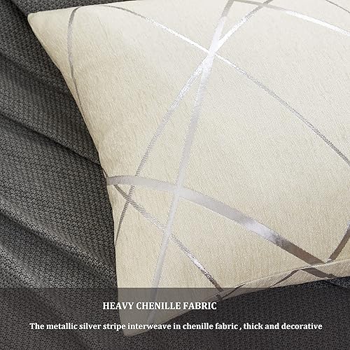 Miniatura 6 de GIGIZAZA - 2 paquetes de fundas de cojín de chenilla con rayas plateadas de jacquard para decoración de sofá