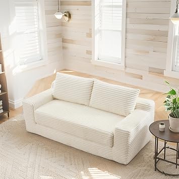 70.78" Loveseat Sofa Sleeper Couch Foldable Sofa Bed Folding Couch Bed Comfy Sponge Boneless Couches Corduroy Convertible Floor Sofas for Living Room Apartment Office, No Assembly,Beige