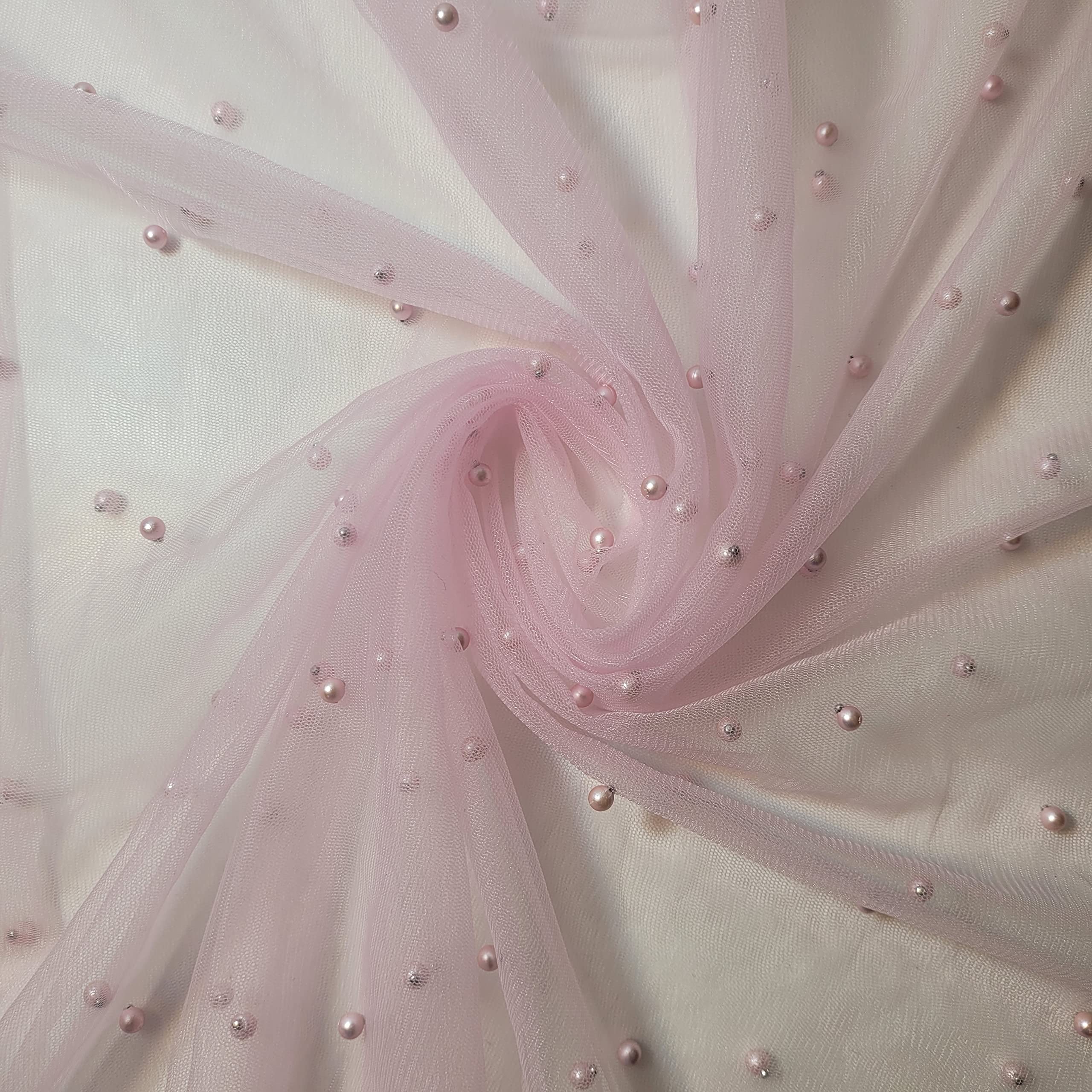 Textile Station 58" Wide Tulle Beaded Pearl Lace Net Fabric Bridal Veil Wedding Backdrop Décor Available in 25 Colours (Col #27, 5 METER) — image 1