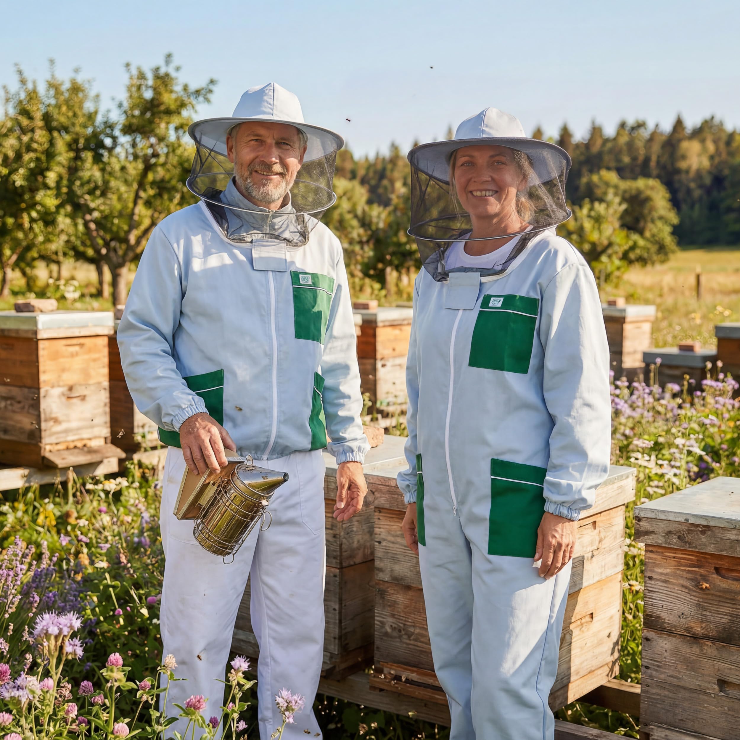SAF NATURA Imkeranzug mit Hut | Schutzkleidung für die Arbeit am Bienenstock | Abnehmbarer Hut | Gummizüge an Ärmeln und Hosenbeinen | Imkerkleidung | Größe M