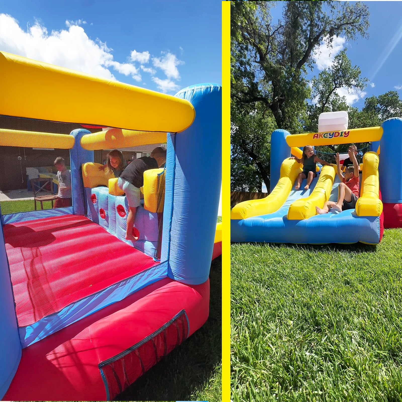 Gran Castillo Hinchable para niños de 3 a 12, Red de Voleibol, tobogán Doble y trampolín Grande, Castillo Hinchable con soplador, casa Hinchable para niños, Exterior/Interior, Regalo de cumpleaños