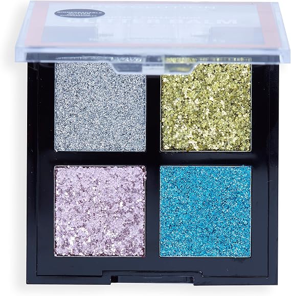 Makeup Revolution London, Artist Collection, Glitter Balm Palette, Gel Formula, Sparkle Finish, 4 Reflective Shades, 4 x 1.4g