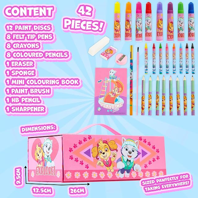 Foto 7 de 7 de Paw Patrol Maletín Pinturas para Niños, Kit de Dibujo con Rotuladores y Cera de Colores, Rosa