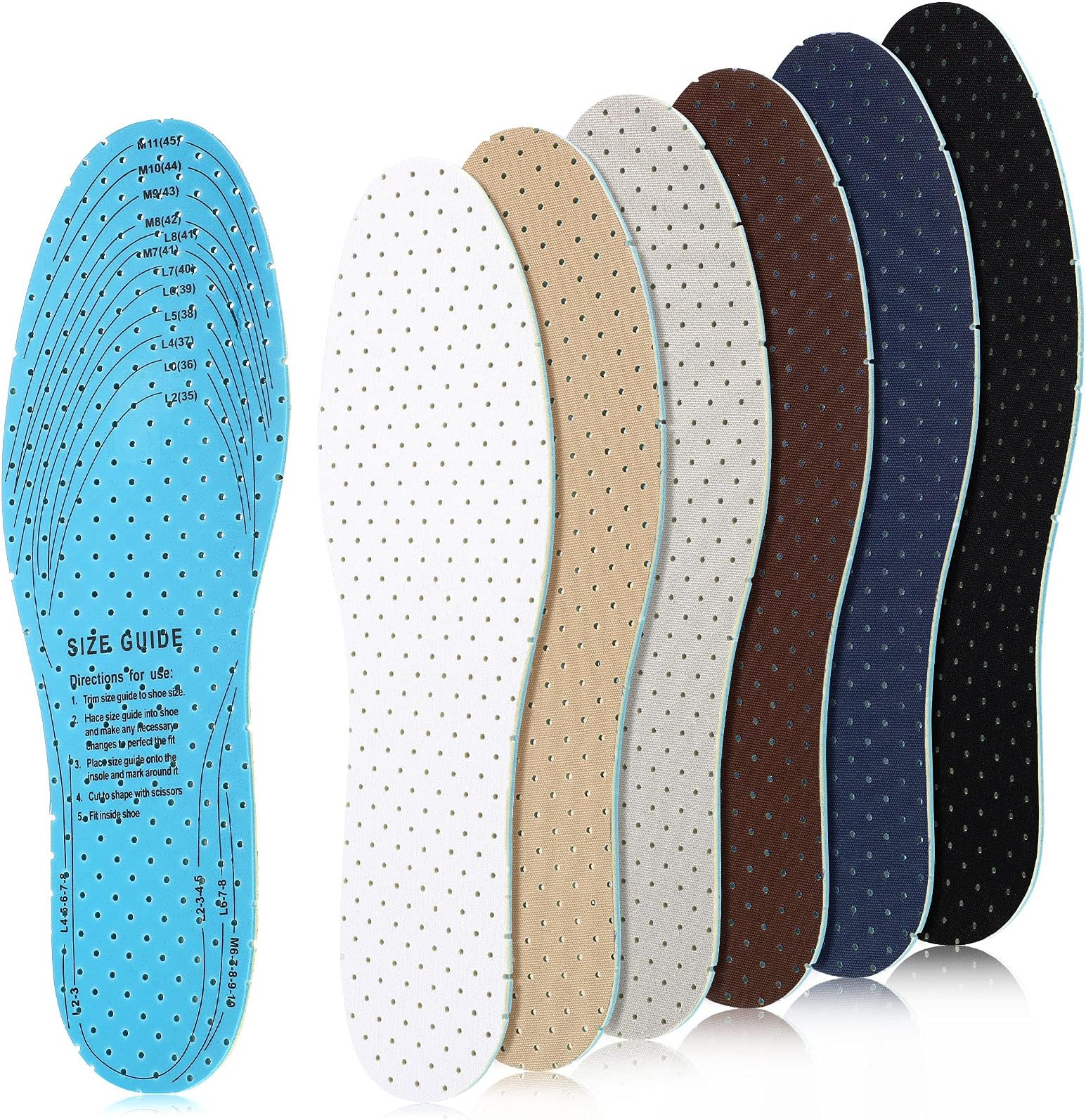 6 Pairs Shoe Insoles Women Thin Breathable Shoe Pads Inserts Ultra Soft Cushioning Walking Double Layer Latex Insoles with Holes Fit in Any Unisex, Men 7-11 Woman 2-8(Simple Colors)