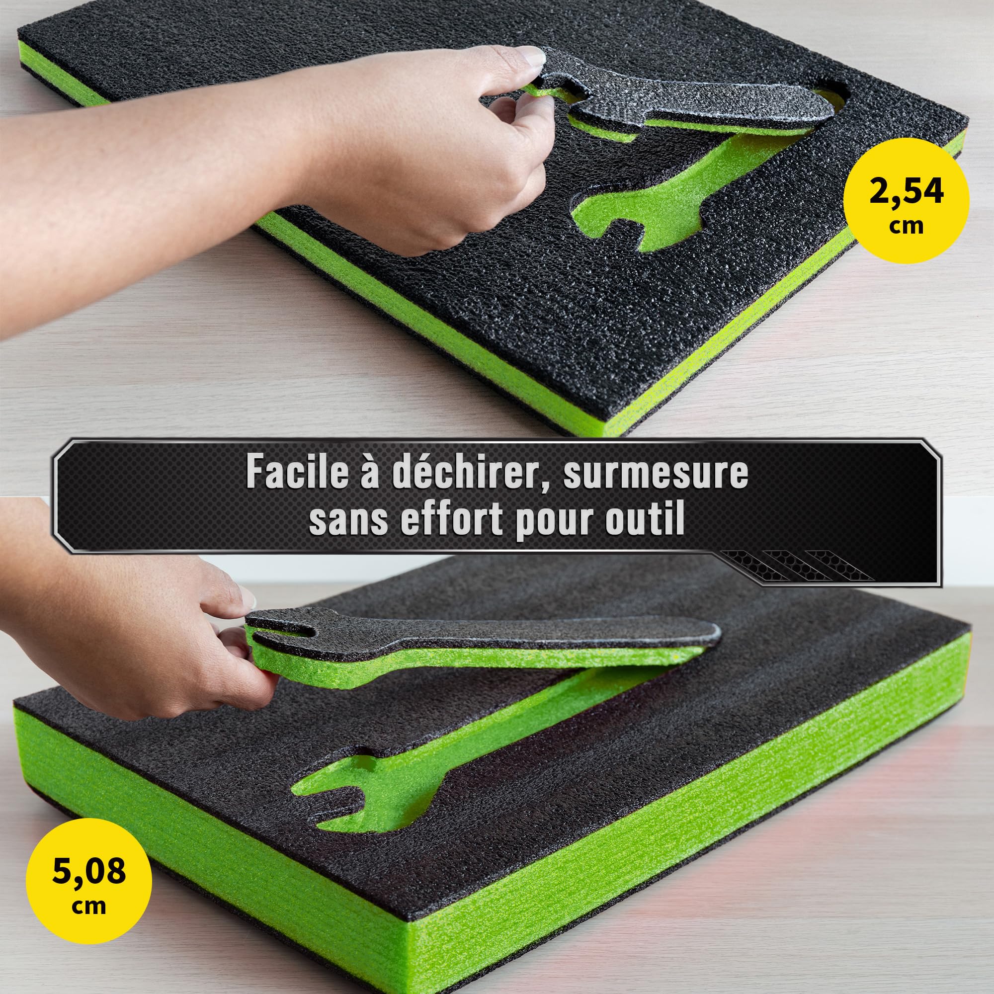 Precision Defined Mousse pour Boîte à Outils - Inserts en Mousse pour Étuis, Mouss Shadow, Mouss pour Outils, Mousses en Polyéthylène - Noir/Vert (40,6 x 30,4 x 2,54 cm, Lot de 4)