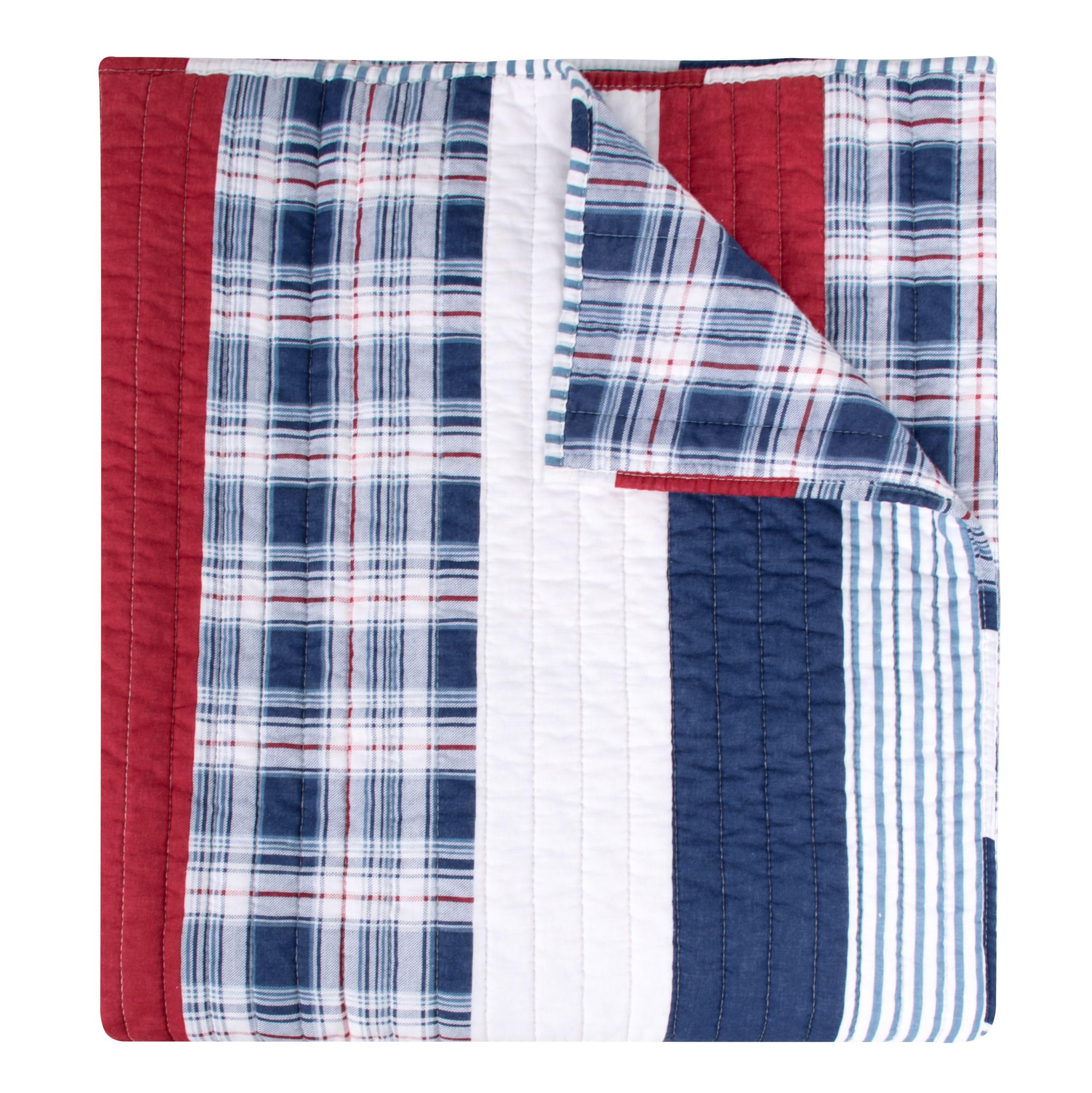 Greenland Home Americana Throw Quilt, Cotton, Reversible, 50 W x 60 L inches, Nautical Stripes