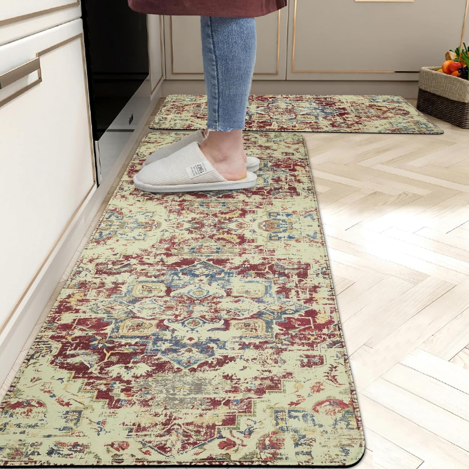 Boho Kitchen Rugs and Mats Set of 2 Cushioned Anti Fatigue