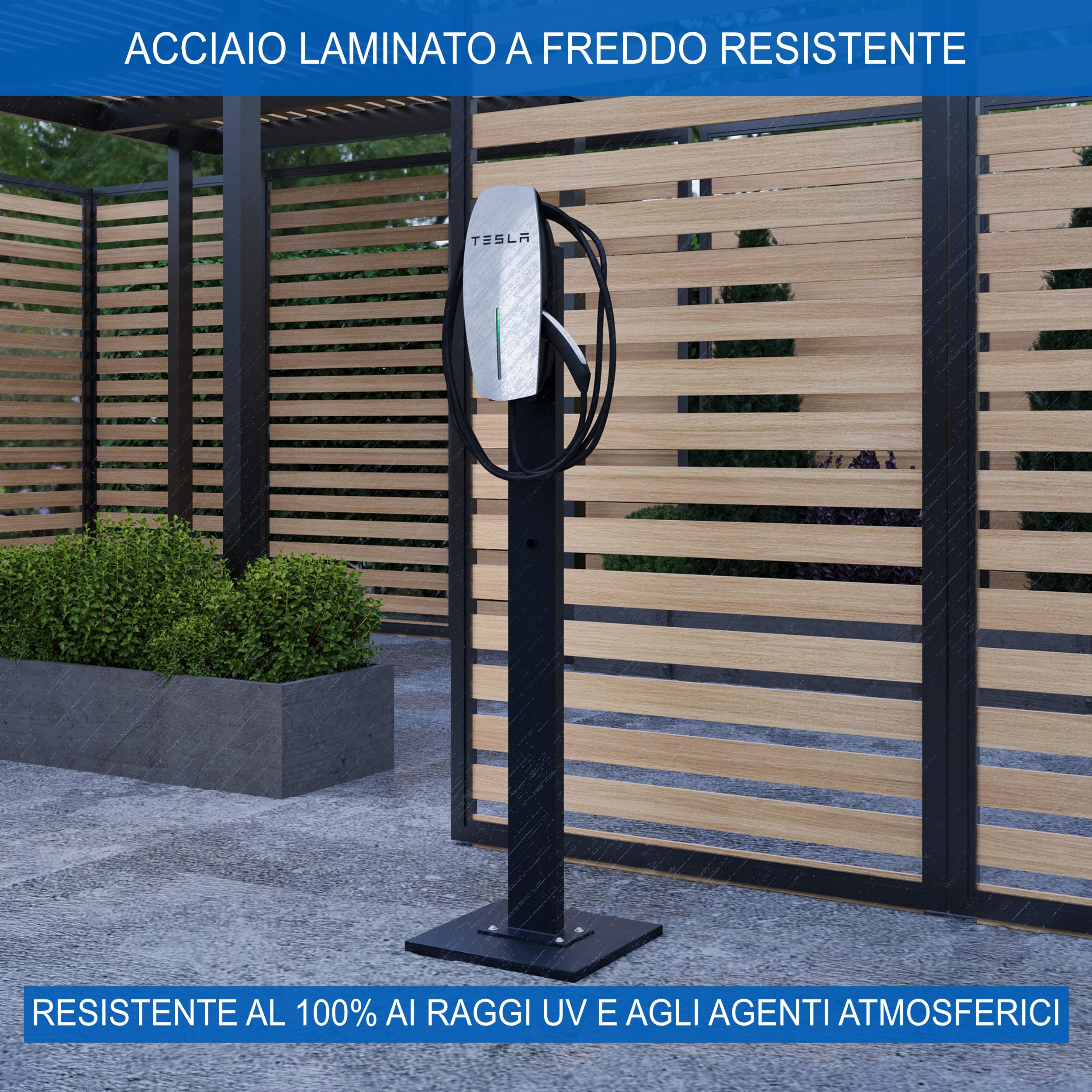 Wallbox Base • Colonna di supporto resistente alle intemperie, aste in acciaio laminato a freddo con verniciatura a polvere • Supporto universale Wallbox per stazioni di ricarica per auto