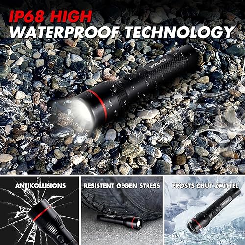 Miniatura 8 de SUBOOS Linterna recargable X50 Pro, linterna LED de alto lúmenes 50 veces más brillante, pequeña, USB C, 5 modos de linternas tácticas, zoomable,